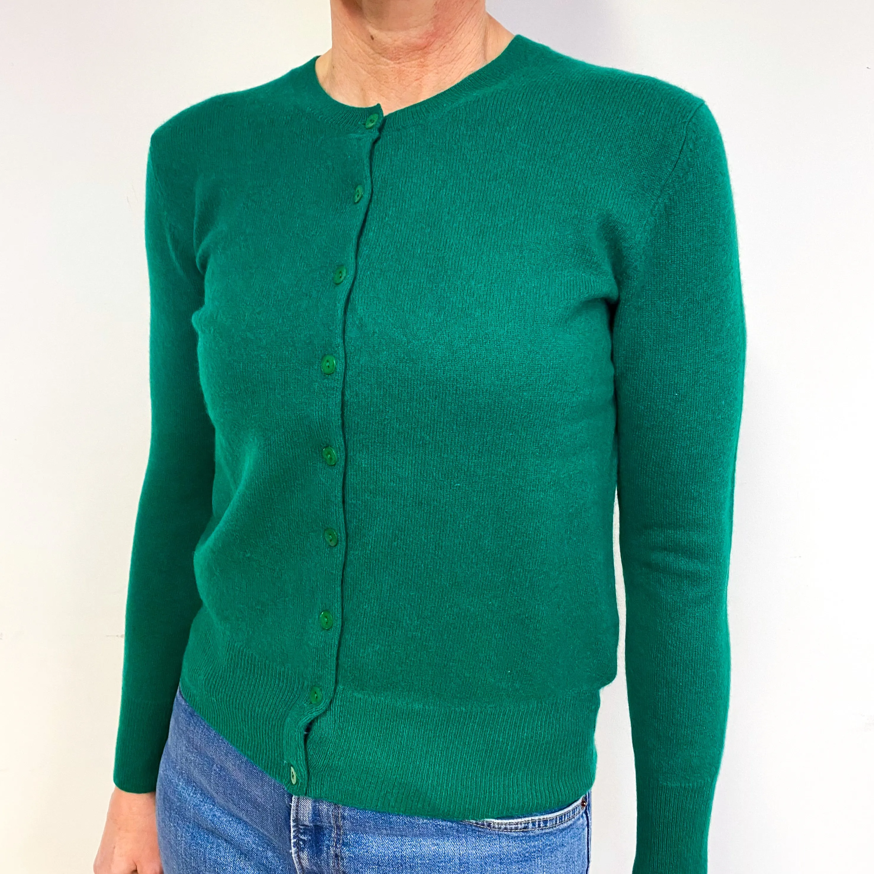 Emerald Green Cashmere Crew Neck Cardigan Medium