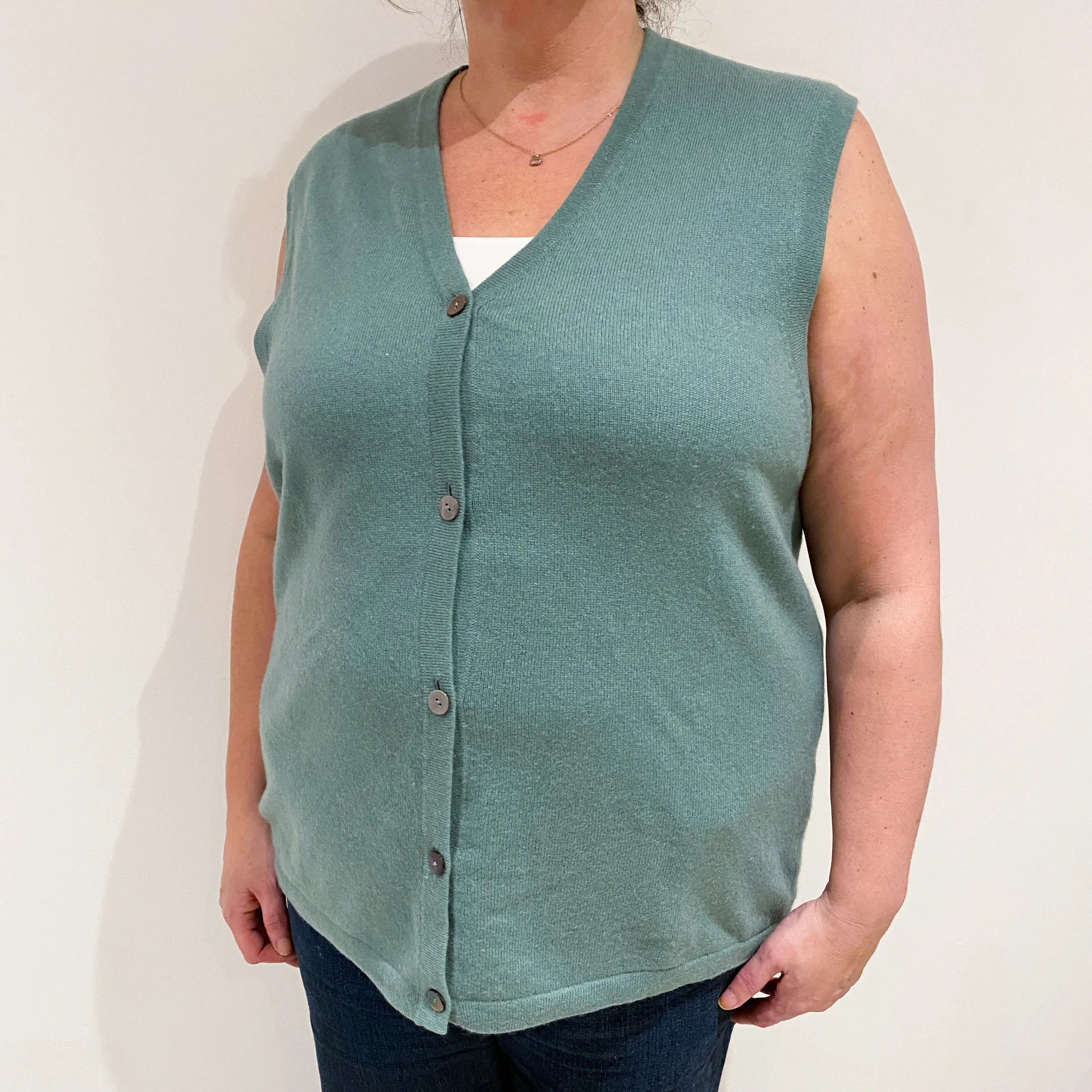 Estuary Green Cashmere V-Neck Gilet Extra Large