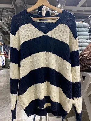 Fashionkova Fashion Twisted Floral Loose Knitted Sweater Women Autumn New V-neck Cotton Casual Chic Pullover Tops Streetwear Cute Jumper Y2K