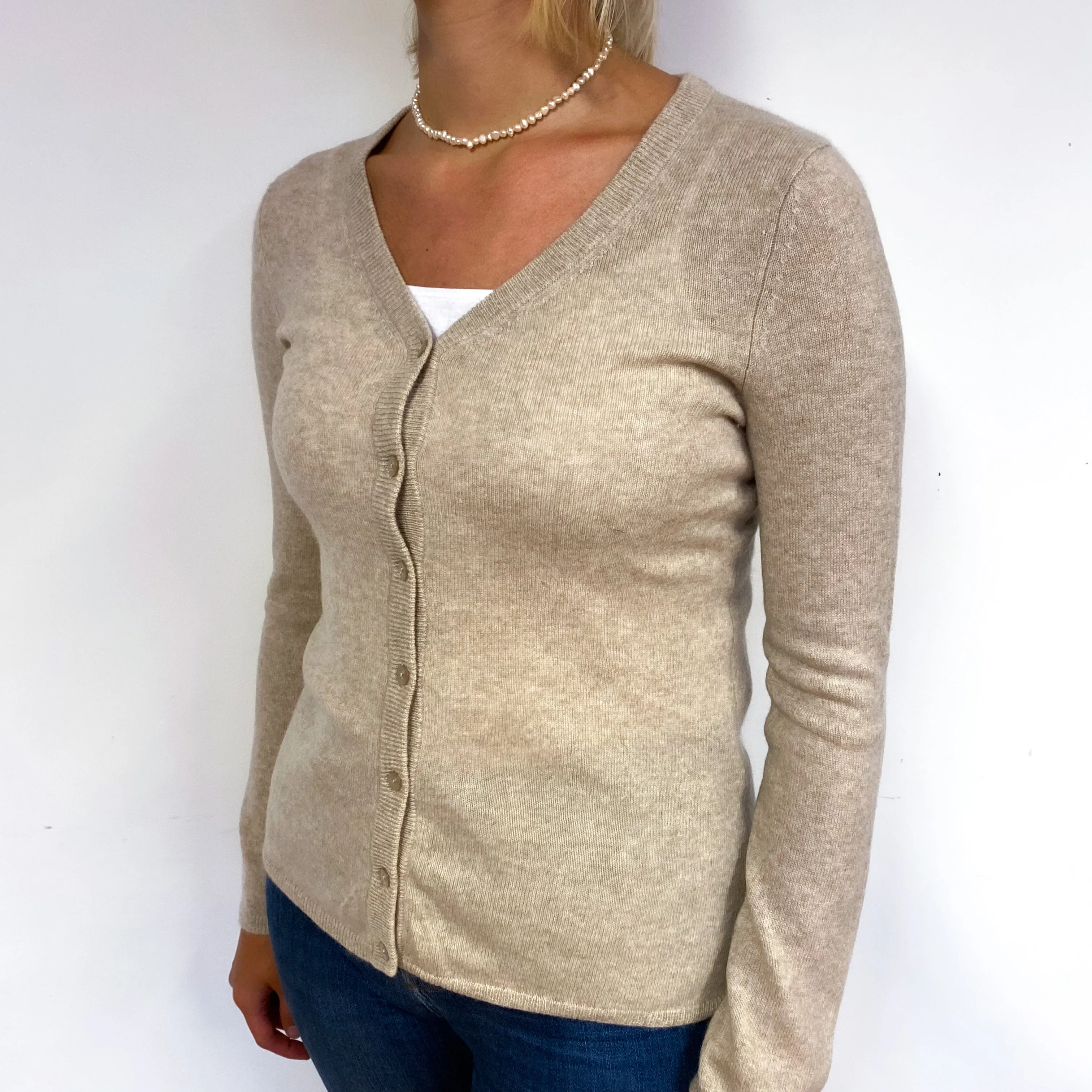 Fawn Brown Cashmere V-Neck Cardigan Small