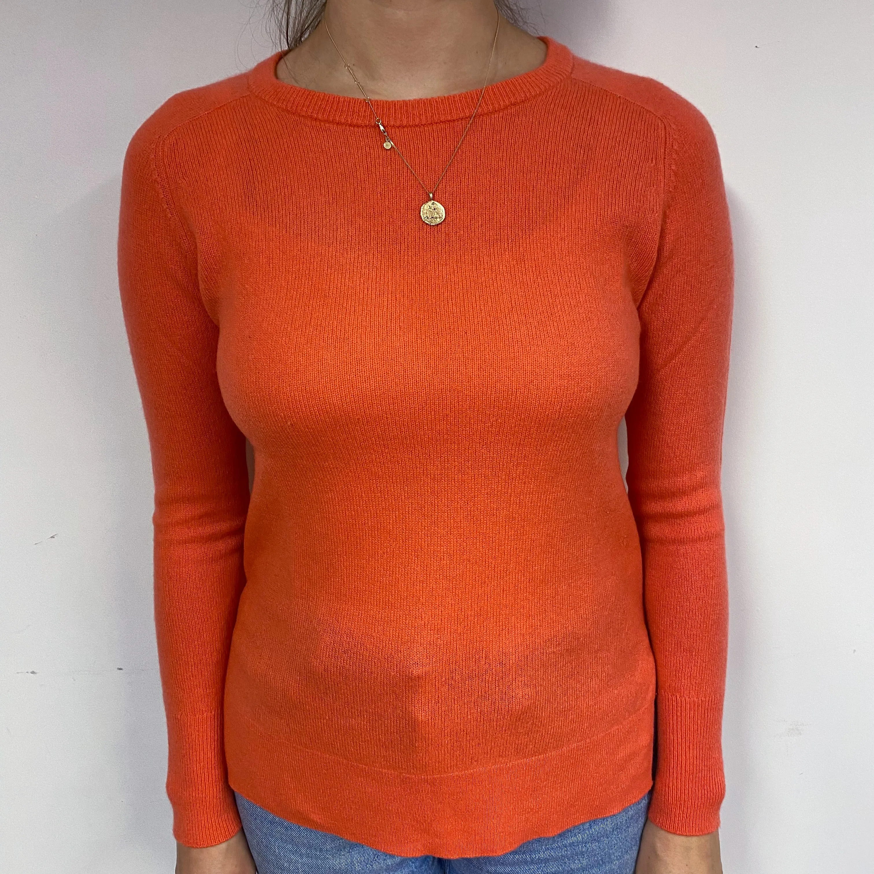 Fiery Orange Cashmere Crew Neck Jumper Small
