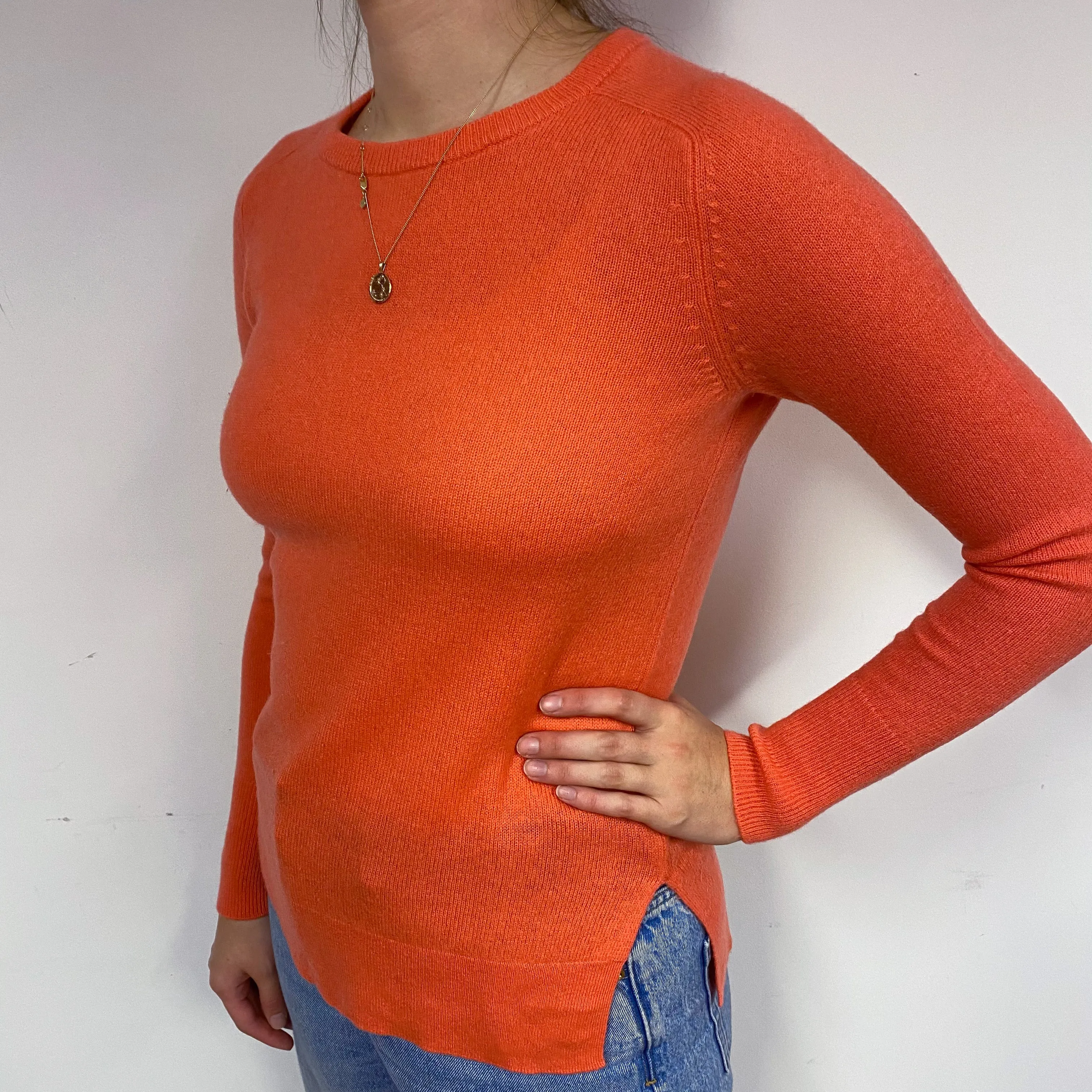 Fiery Orange Cashmere Crew Neck Jumper Small