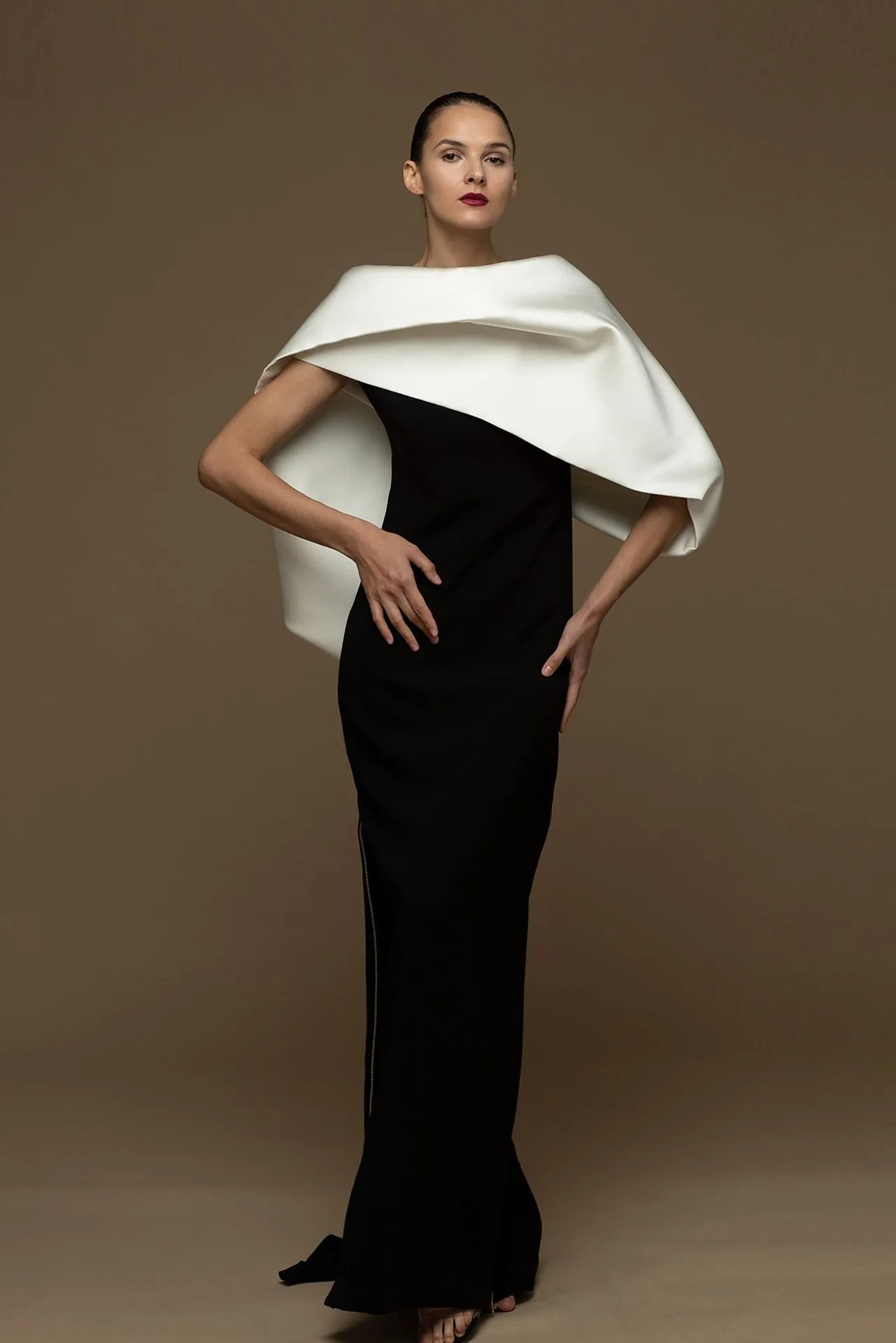 Fitted Dress with Asymmetric Cape