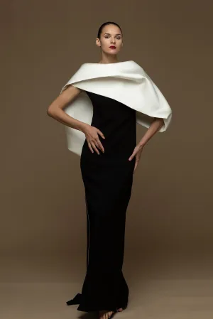 Fitted Dress with Asymmetric Cape