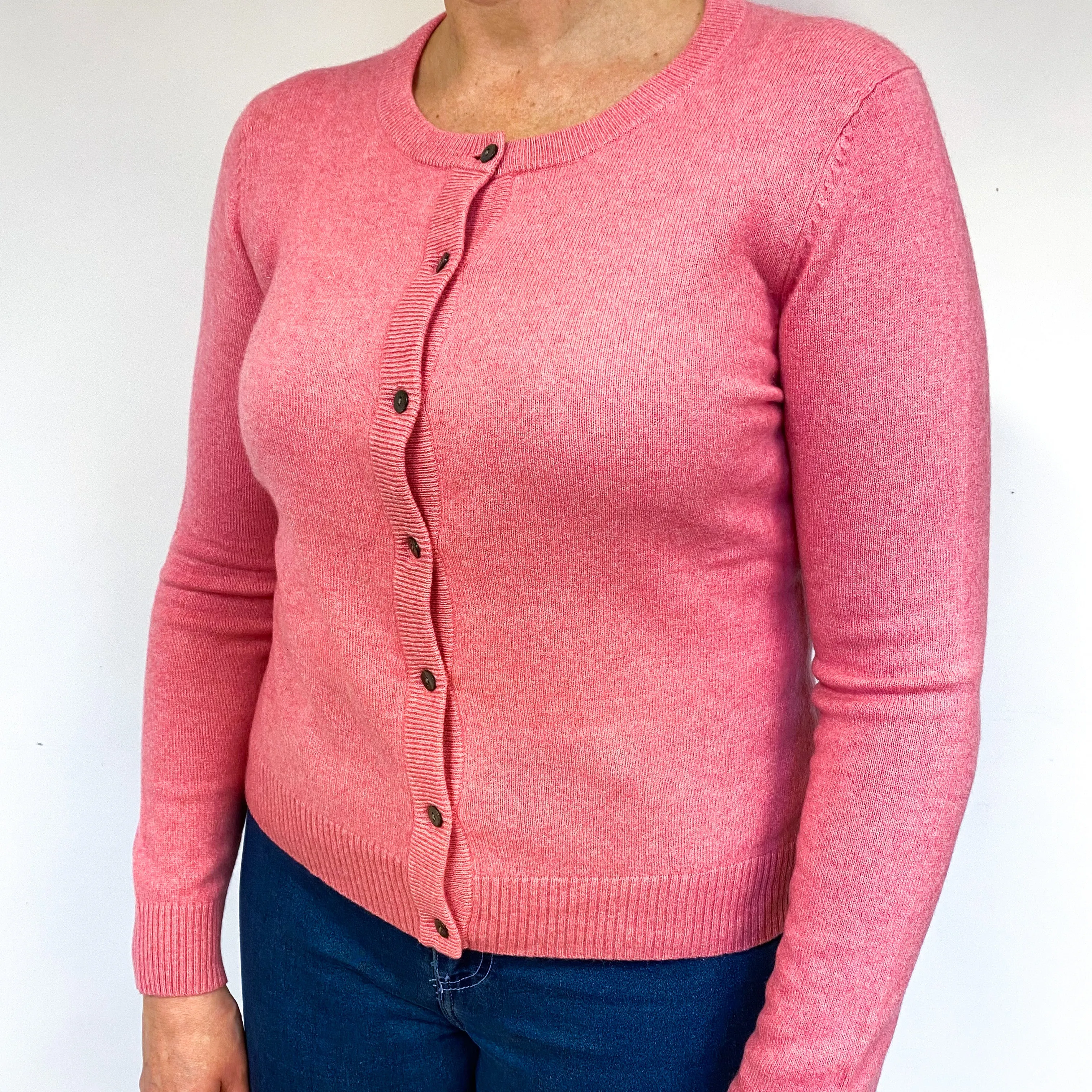 Flamingo Pink Cashmere Crew Neck Cardigan Large
