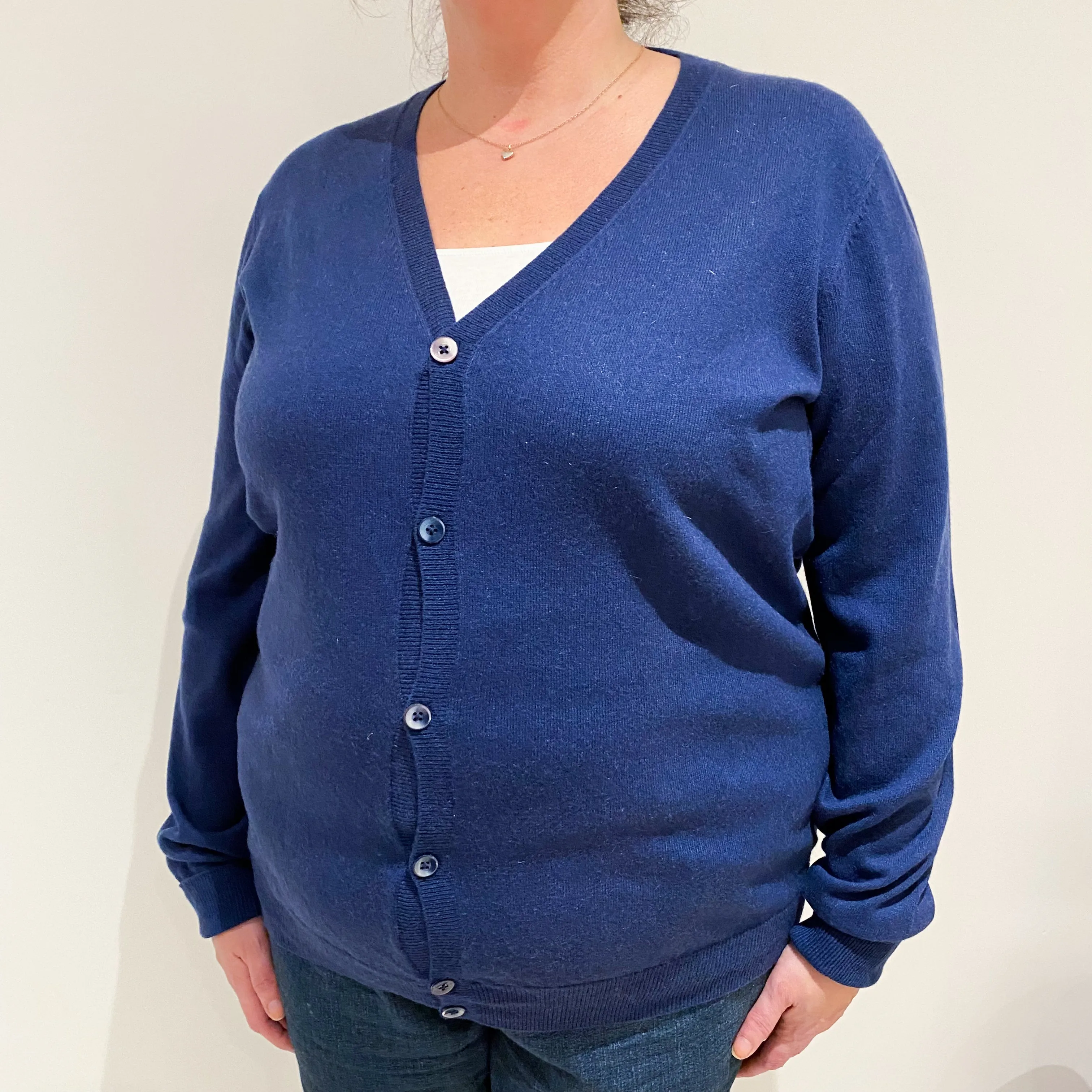 French Navy Cashmere V-Neck Cardigan Extra Large