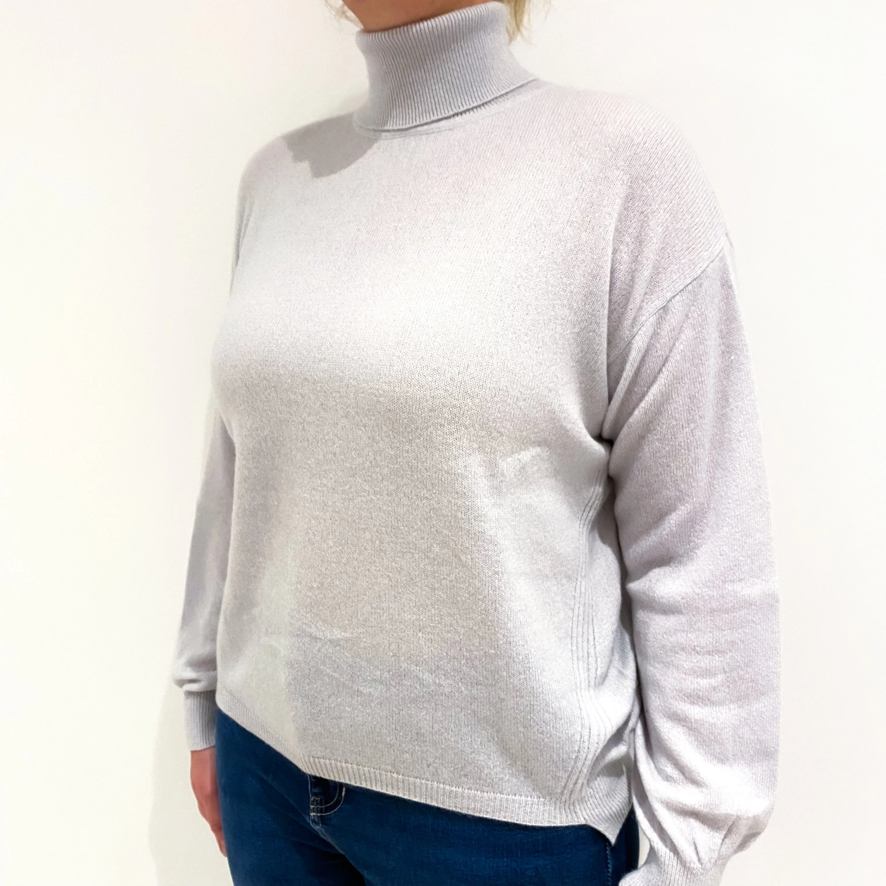 Frost Grey Cashmere Polo Neck Jumper Large