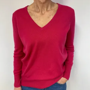 Fuchsia Pink Cashmere V-Neck Jumper Medium