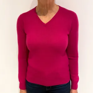 Fuchsia Pink Cashmere V Neck Jumper Medium