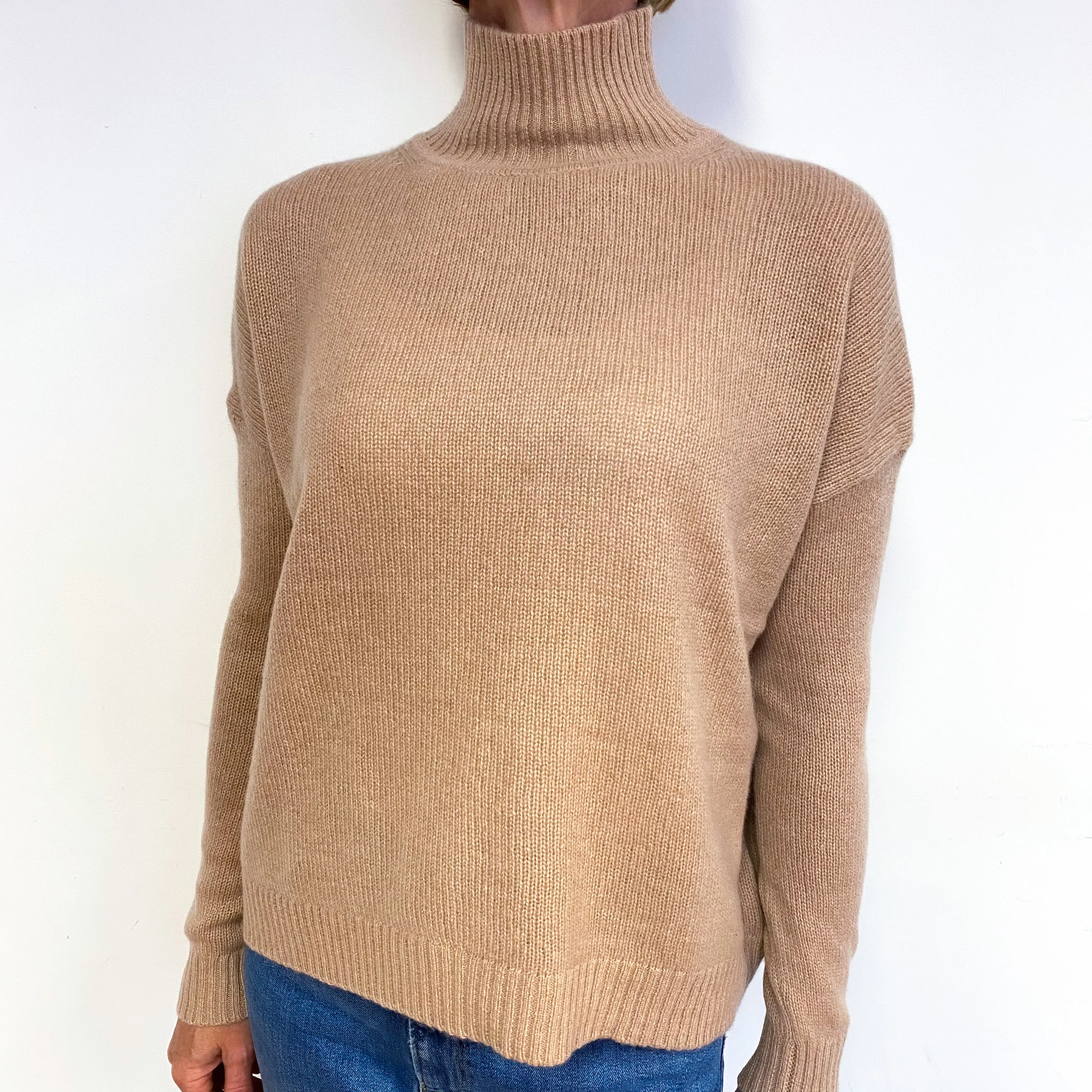 Fudge Brown Boxy Cashmere Turtle Neck Jumper Medium
