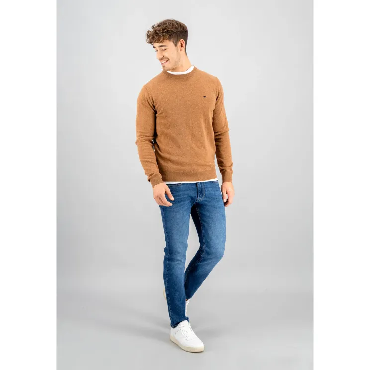 Fynch-Hatton Crew Neck Lambswool Jumper Walnut 1310300
