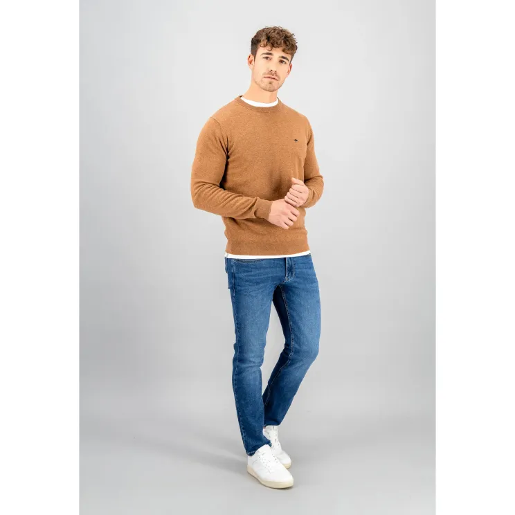 Fynch-Hatton Crew Neck Lambswool Jumper Walnut 1310300