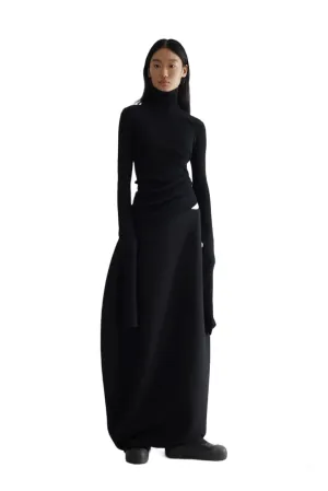 Geometric Curved Turtleneck Wool Knit Top