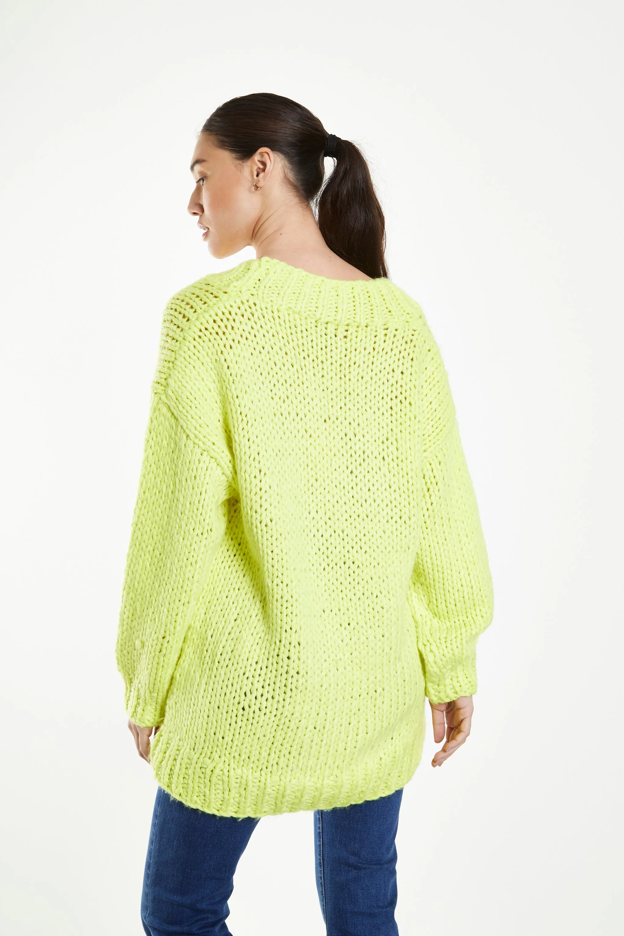 Glamorous Neon Lime Oversized V-Neck Jumper