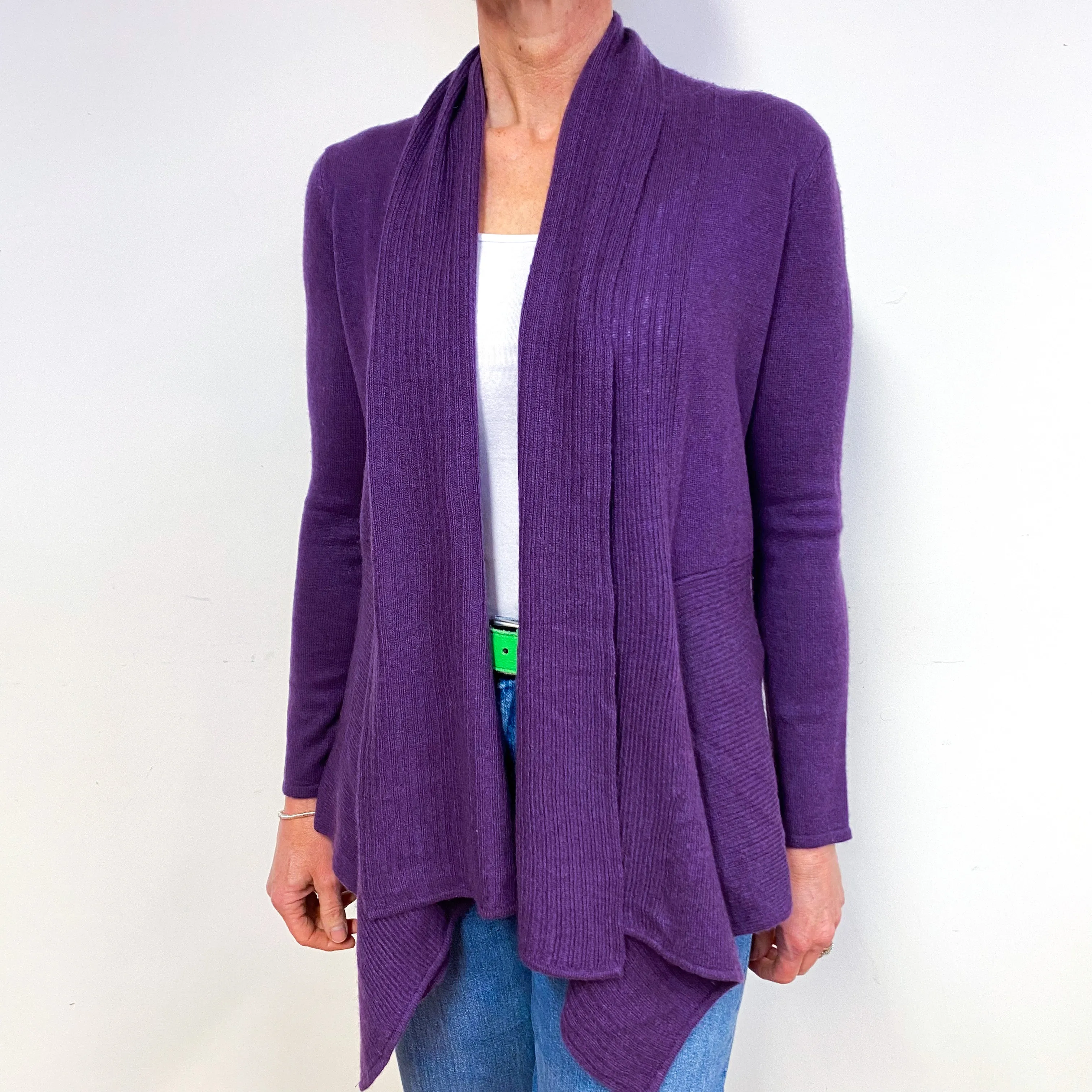 Grape Purple Cashmere Waterfall Cardigan Medium