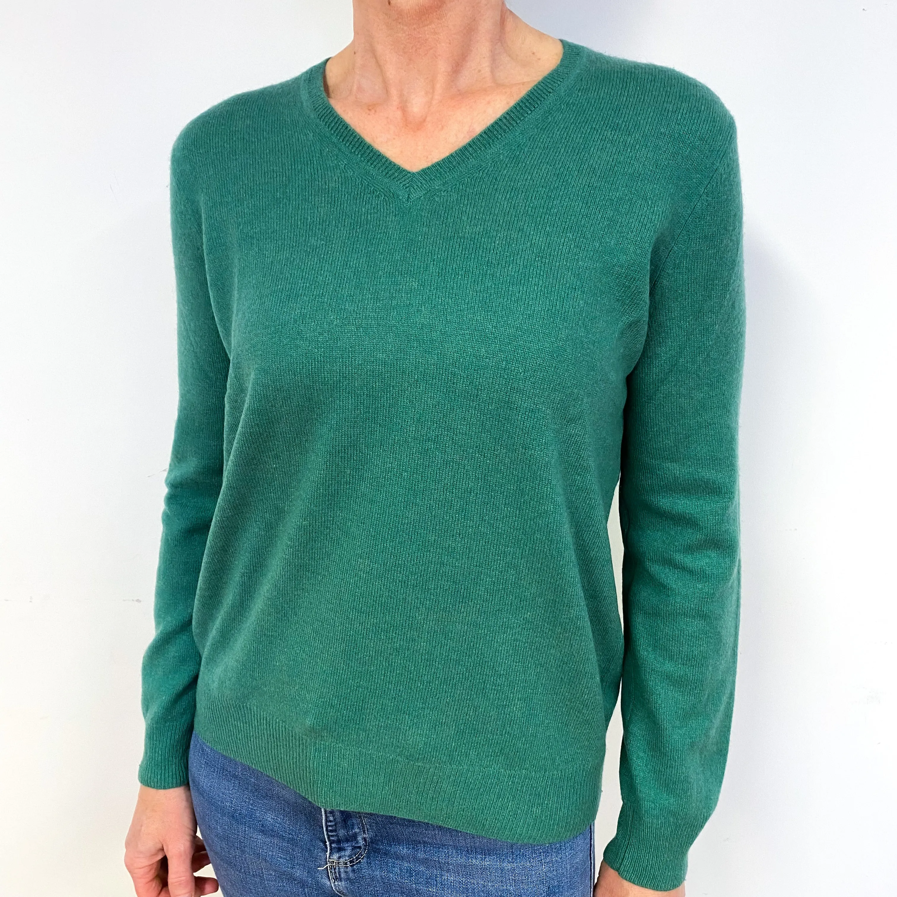 Grass Green Cashmere V-Neck Jumper Medium