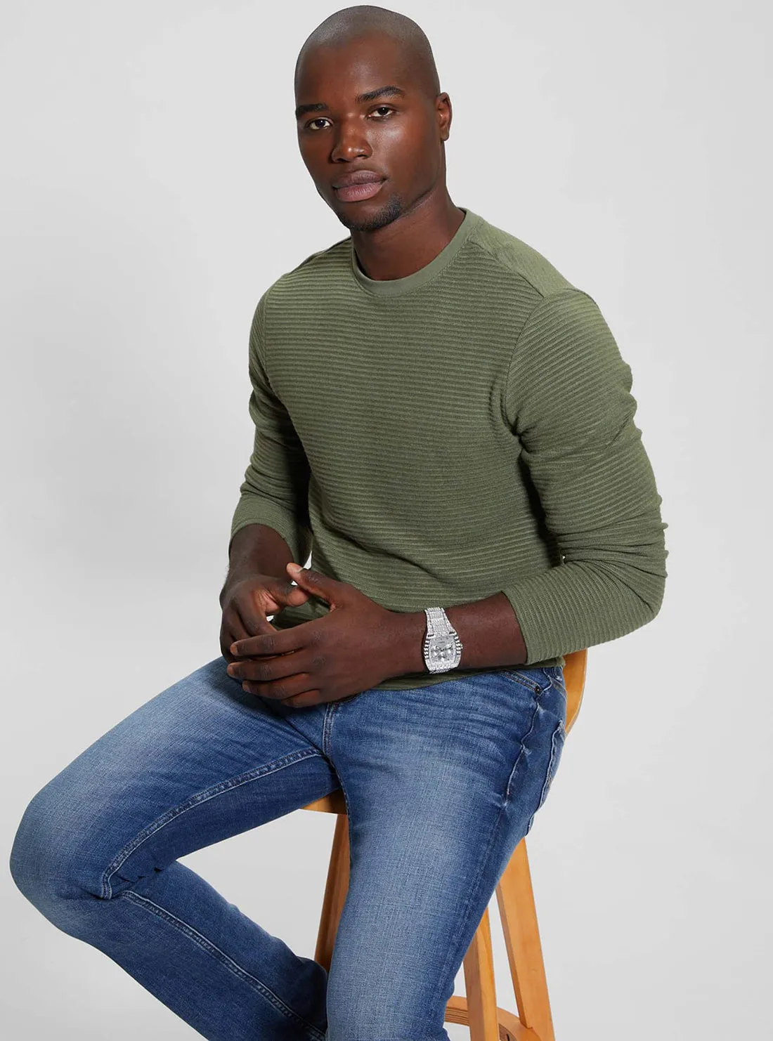 Green Hudson Linear Knit Jumper