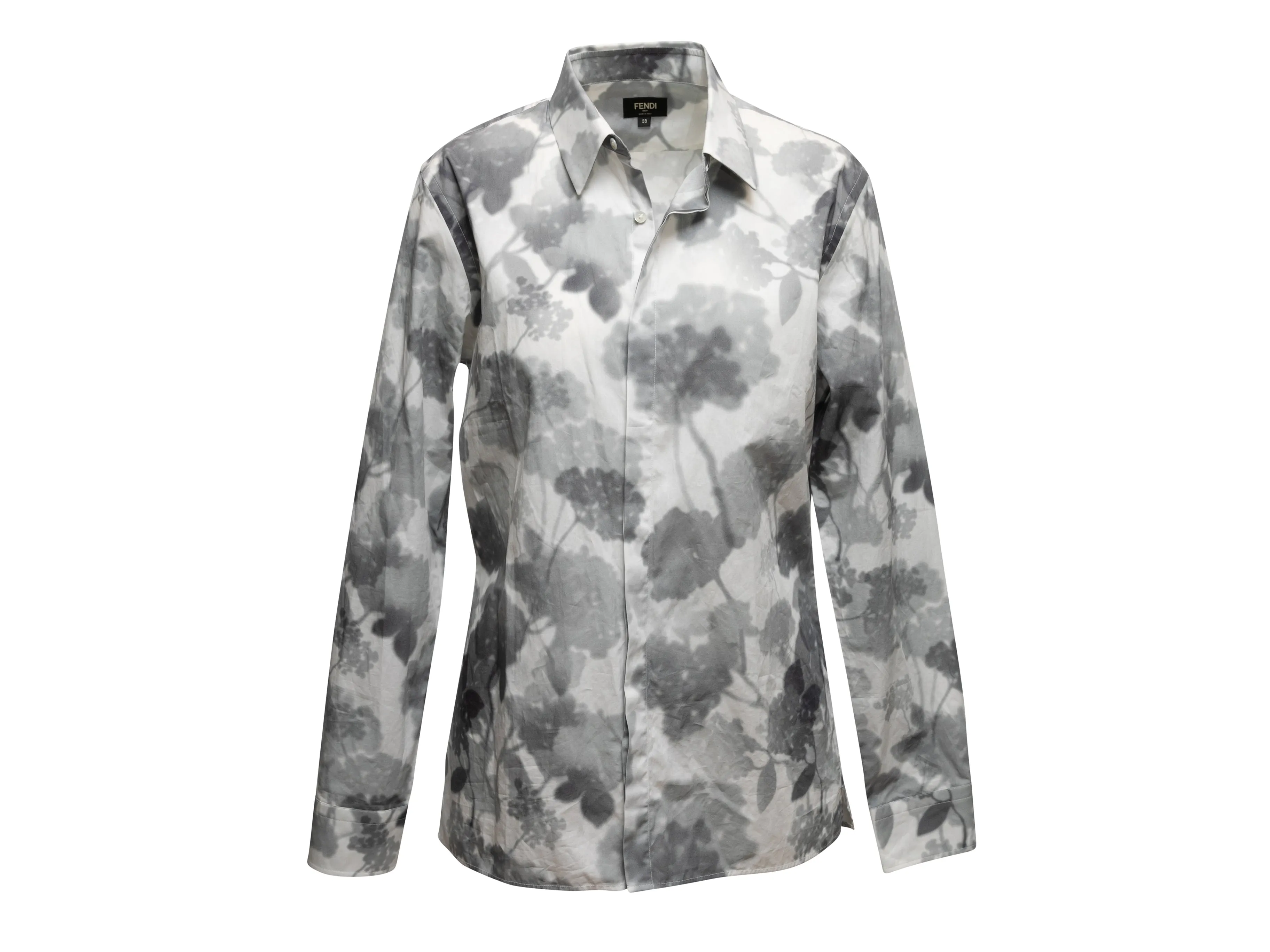 Grey & White Fendi Floral Print Button-Up Top Size IT 38