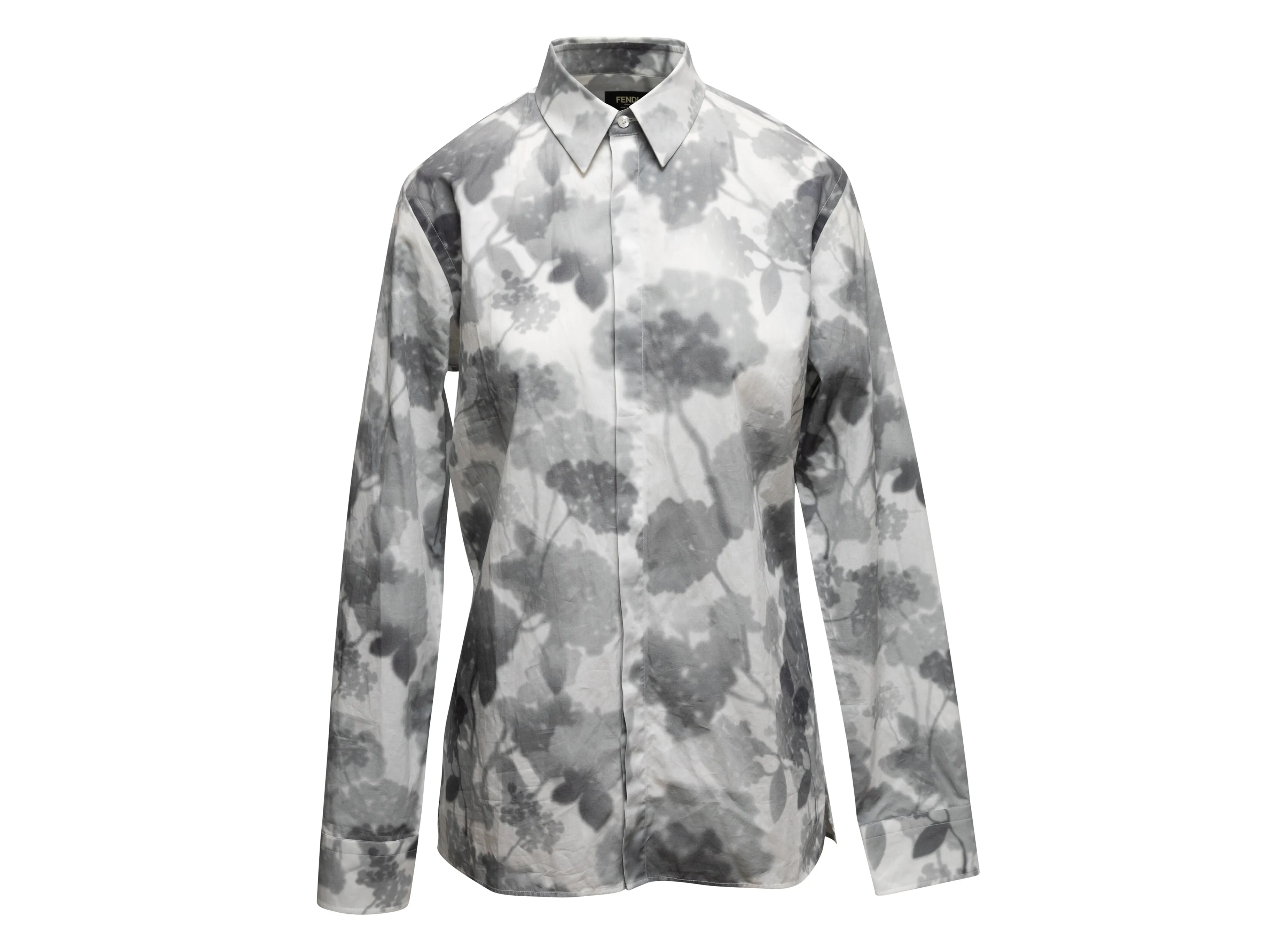 Grey & White Fendi Floral Print Button-Up Top Size IT 38