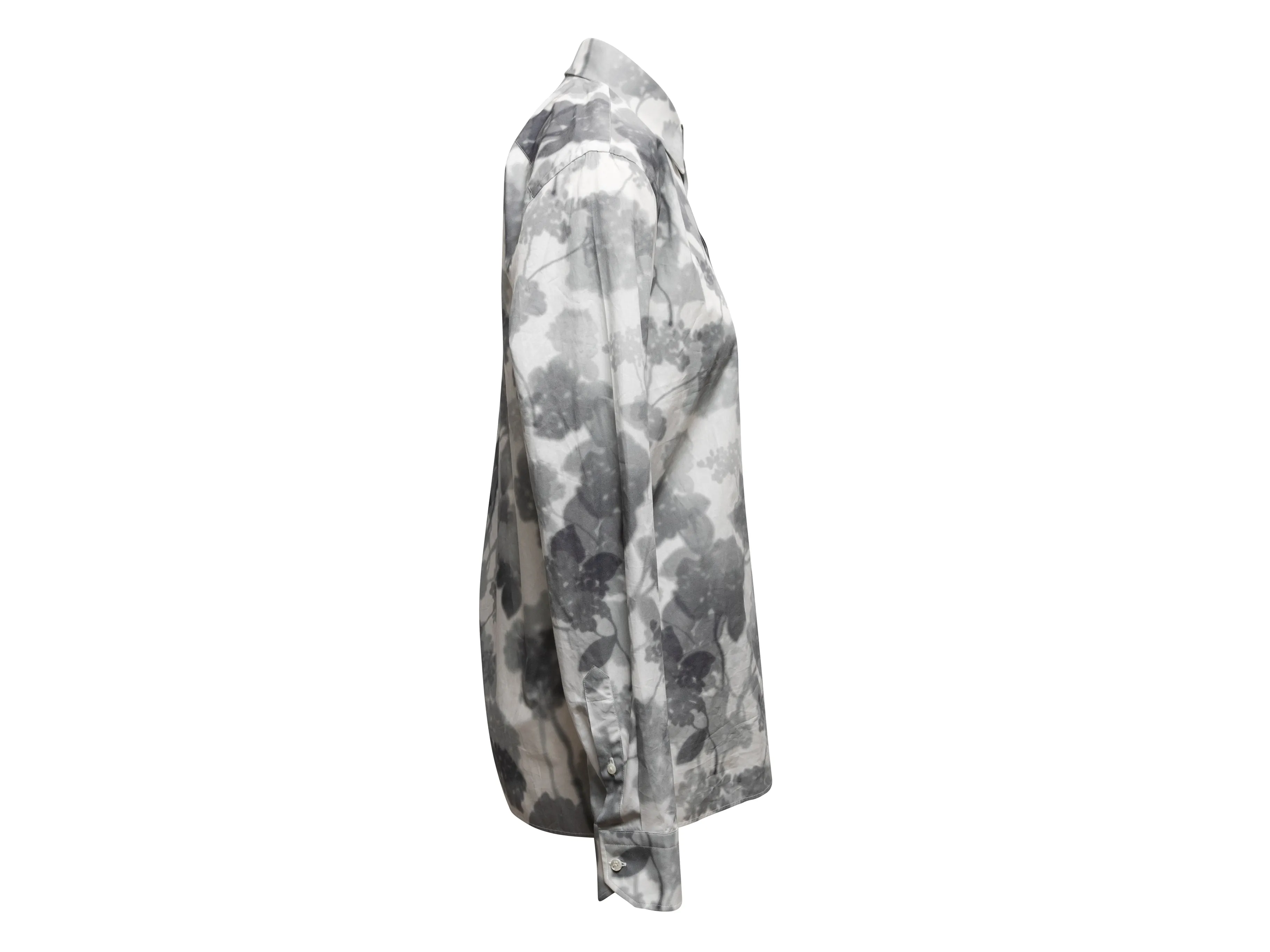 Grey & White Fendi Floral Print Button-Up Top Size IT 38