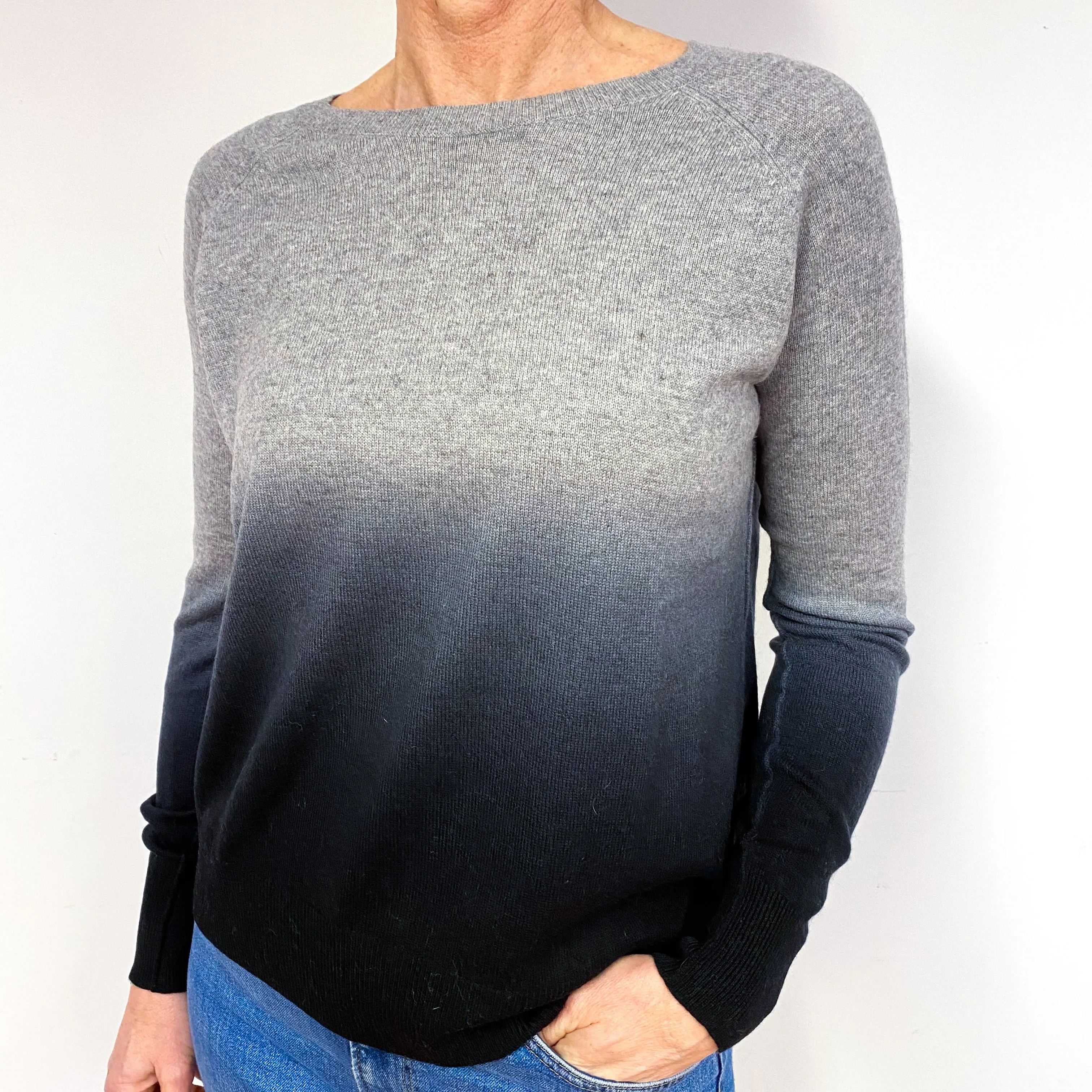 Grey Ombre Skull Motif Cashmere Crew Neck Jumper Medium