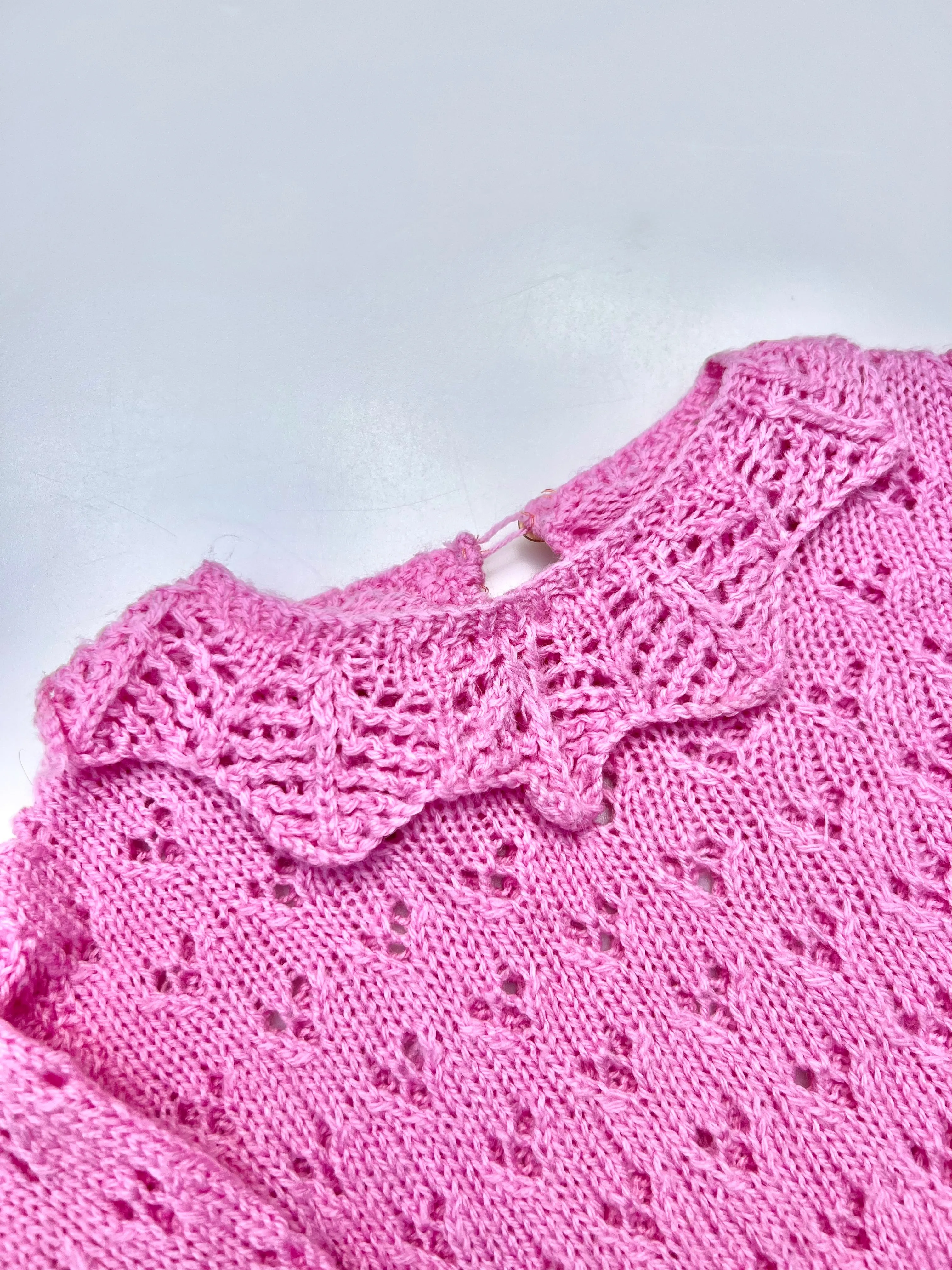Hand Knitted Pointelle Frill Collar Jumper Age 4