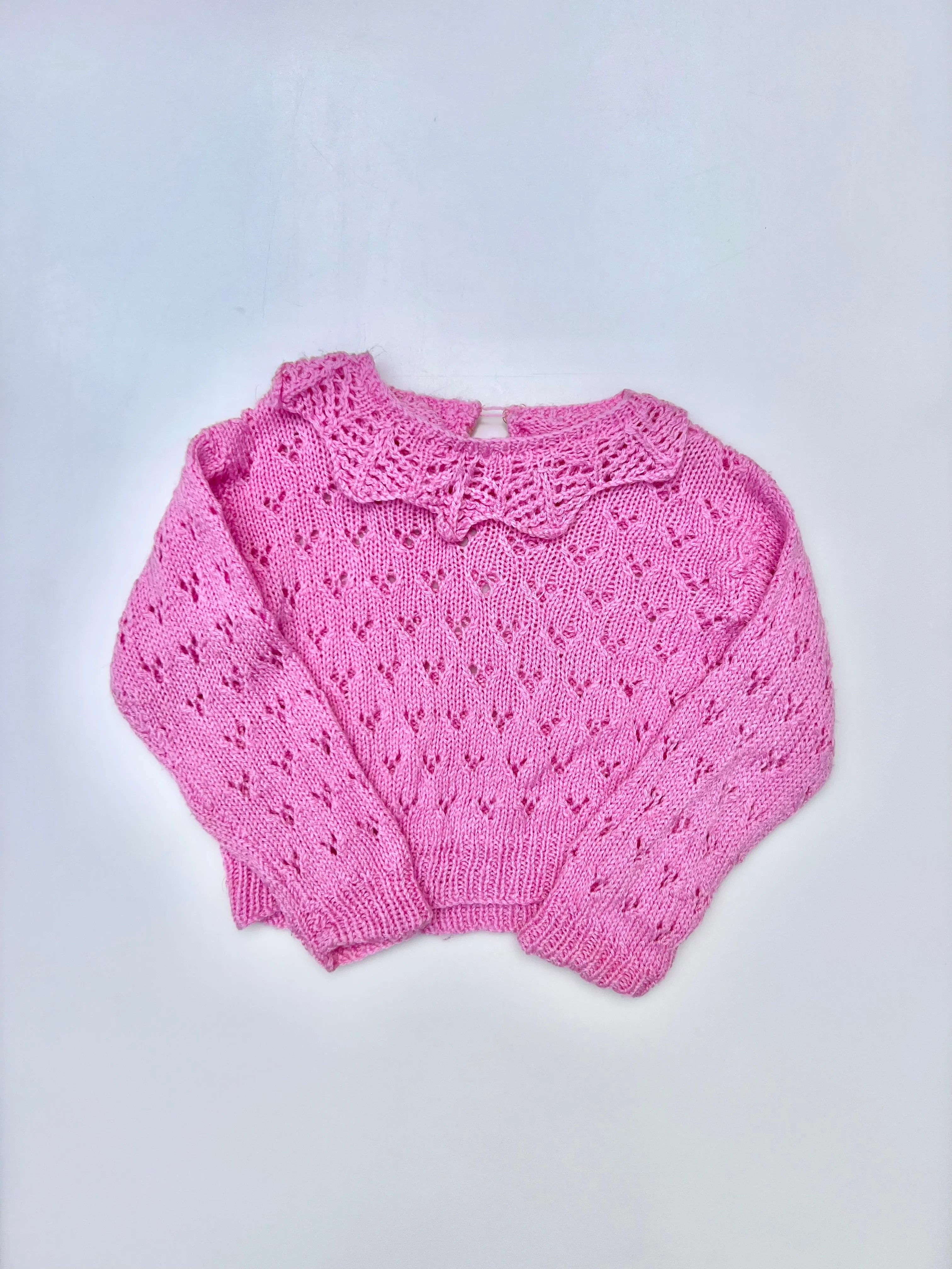Hand Knitted Pointelle Frill Collar Jumper Age 4