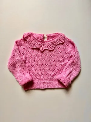 Hand Knitted Pointelle Frill Collar Jumper Age 4