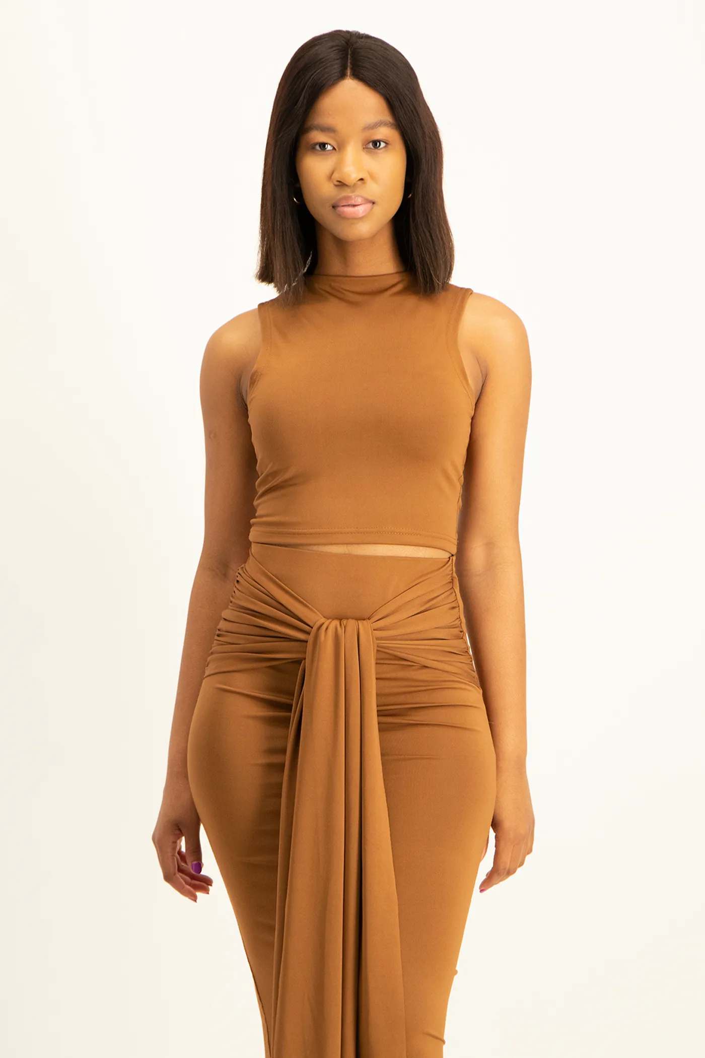 Hazel High Neck Crop Top - Toffee