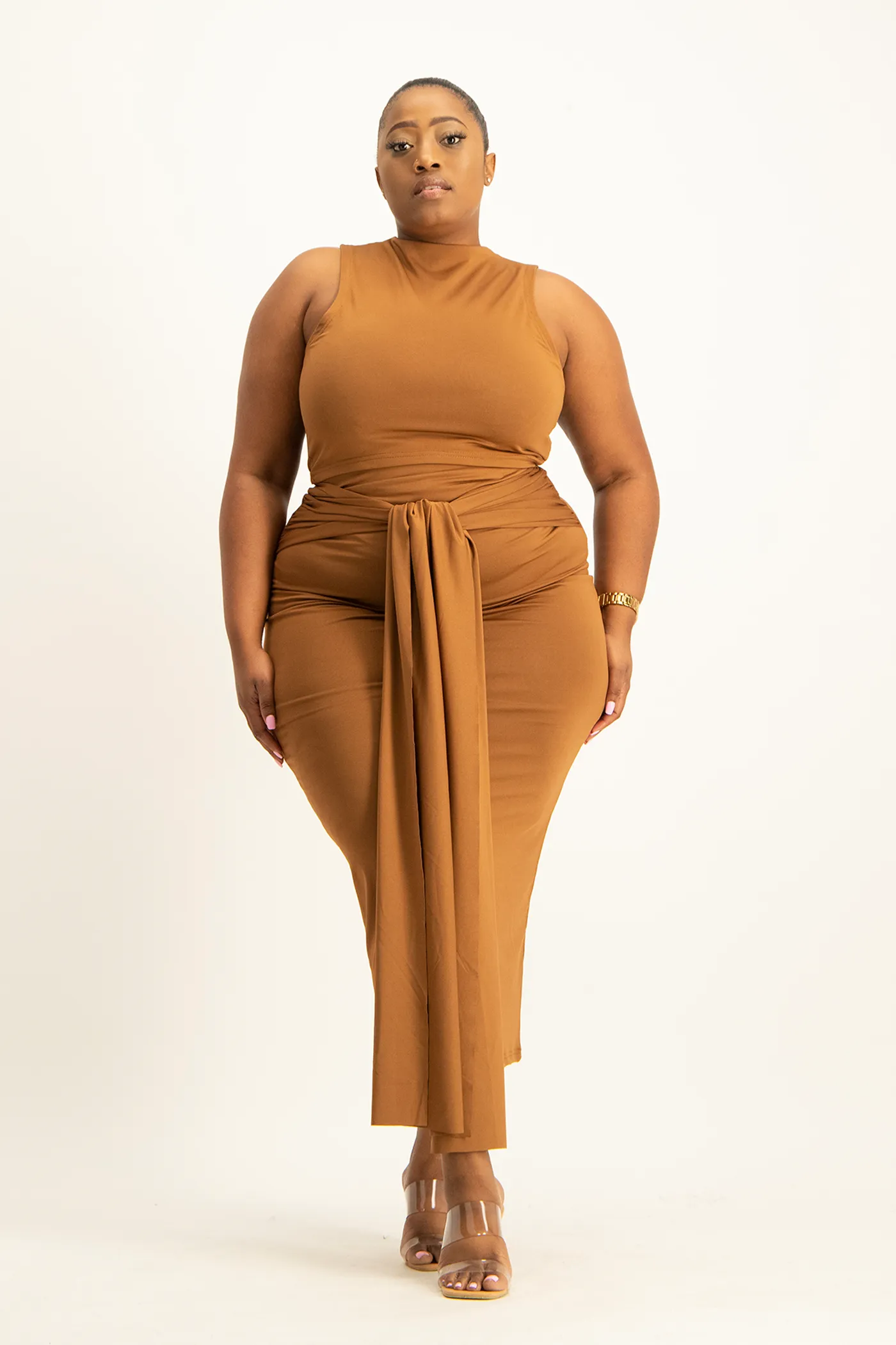Hazel High Neck Crop Top - Toffee