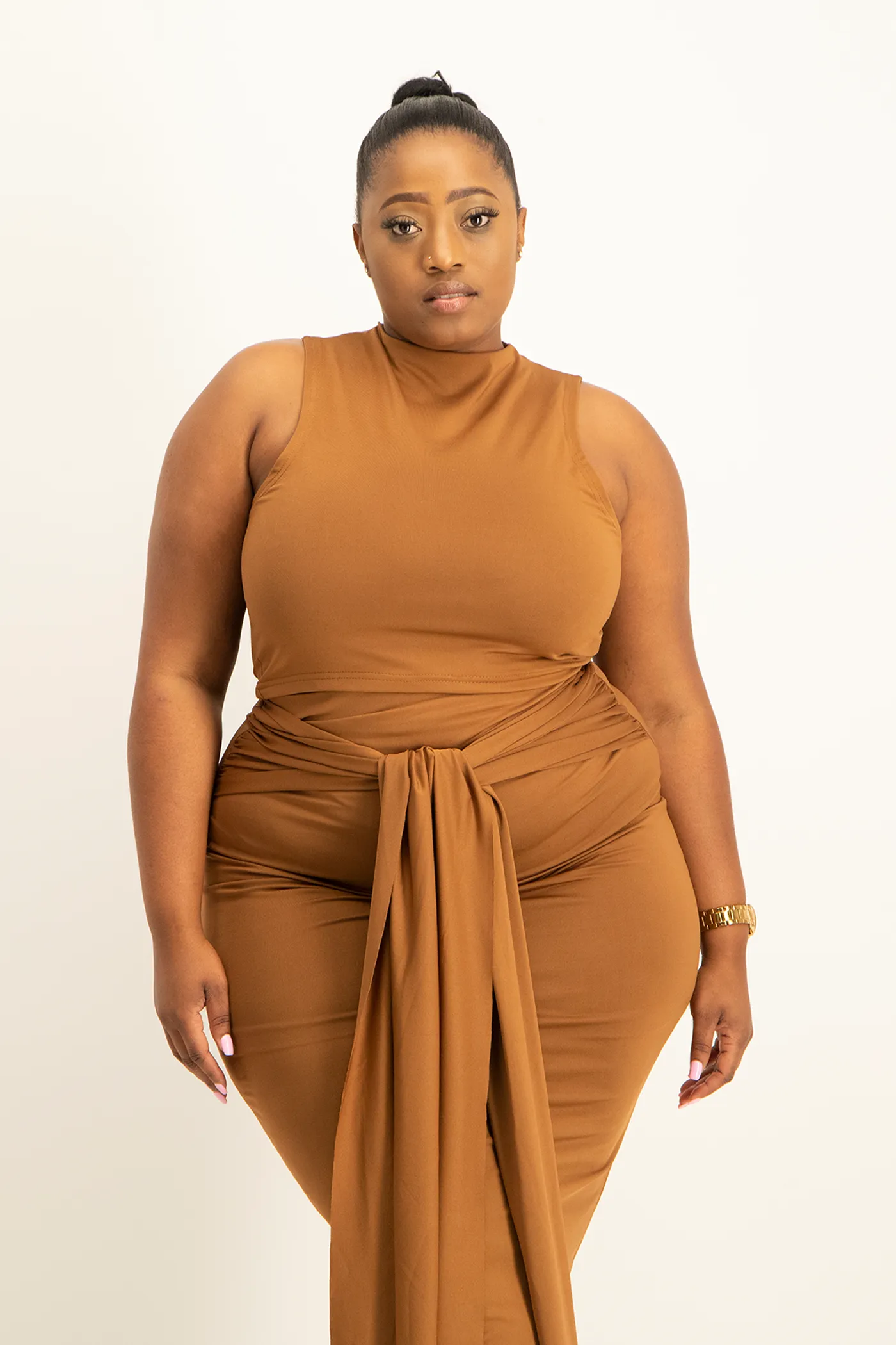 Hazel High Neck Crop Top - Toffee