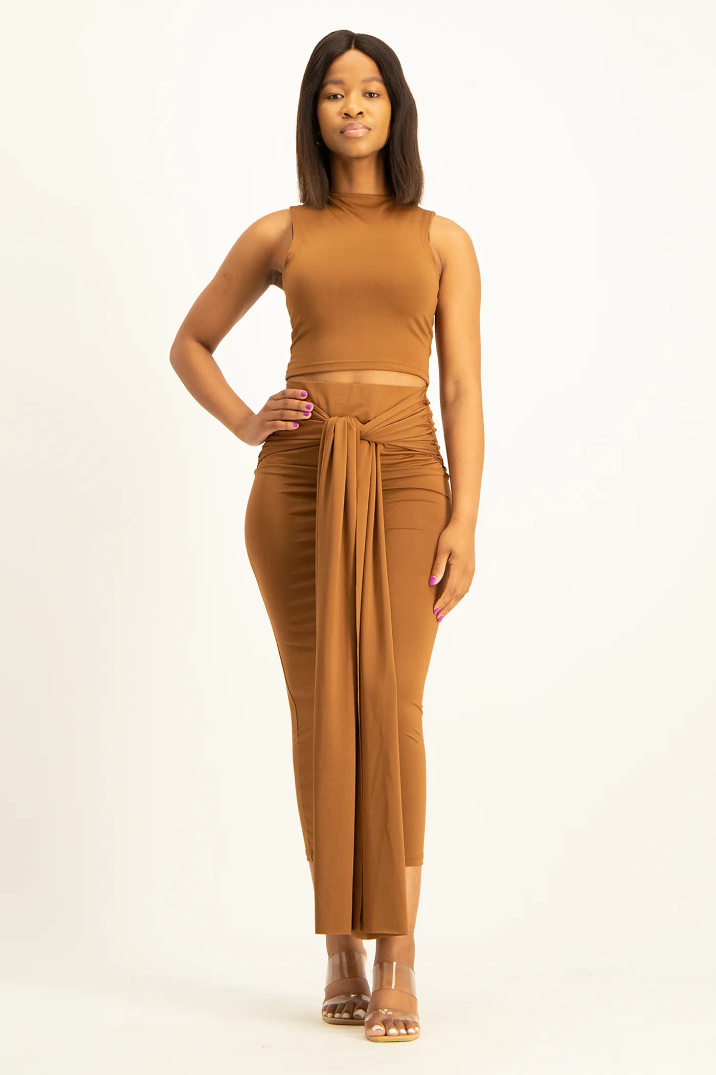 Hazel High Neck Crop Top - Toffee