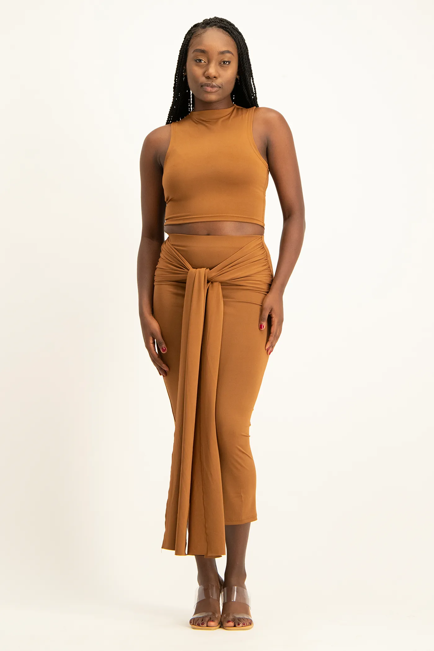 Hazel High Neck Crop Top - Toffee