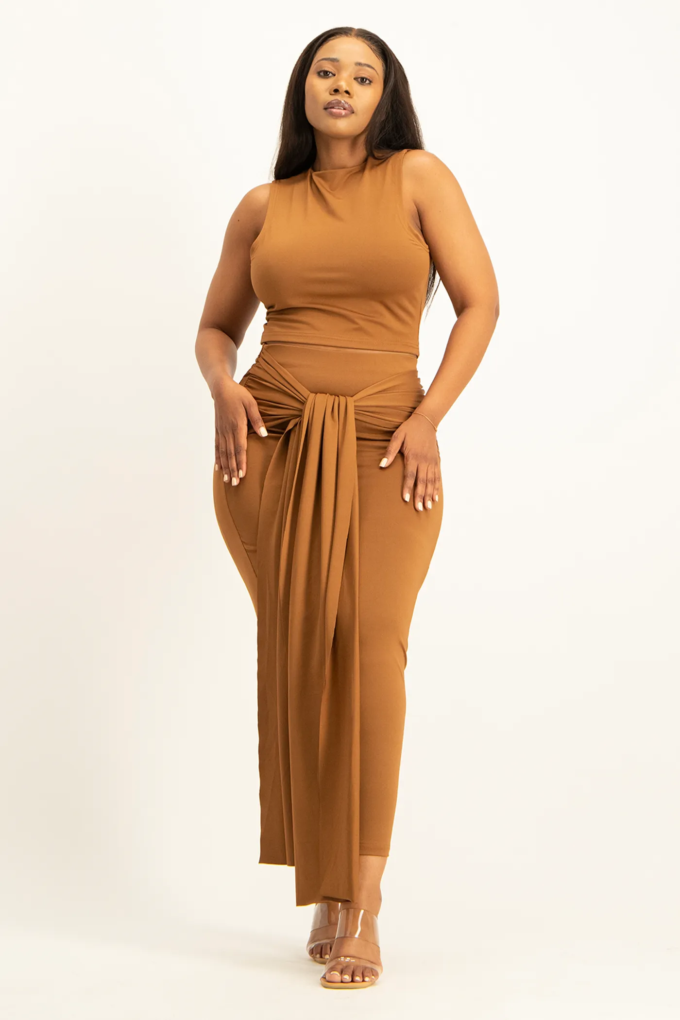 Hazel High Neck Crop Top - Toffee