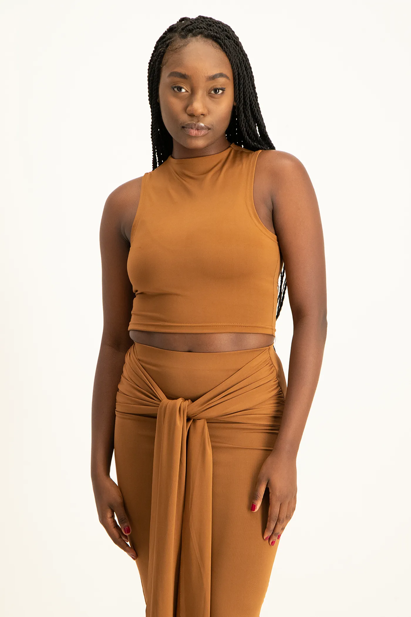Hazel High Neck Crop Top - Toffee