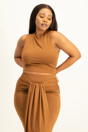 Hazel High Neck Crop Top - Toffee