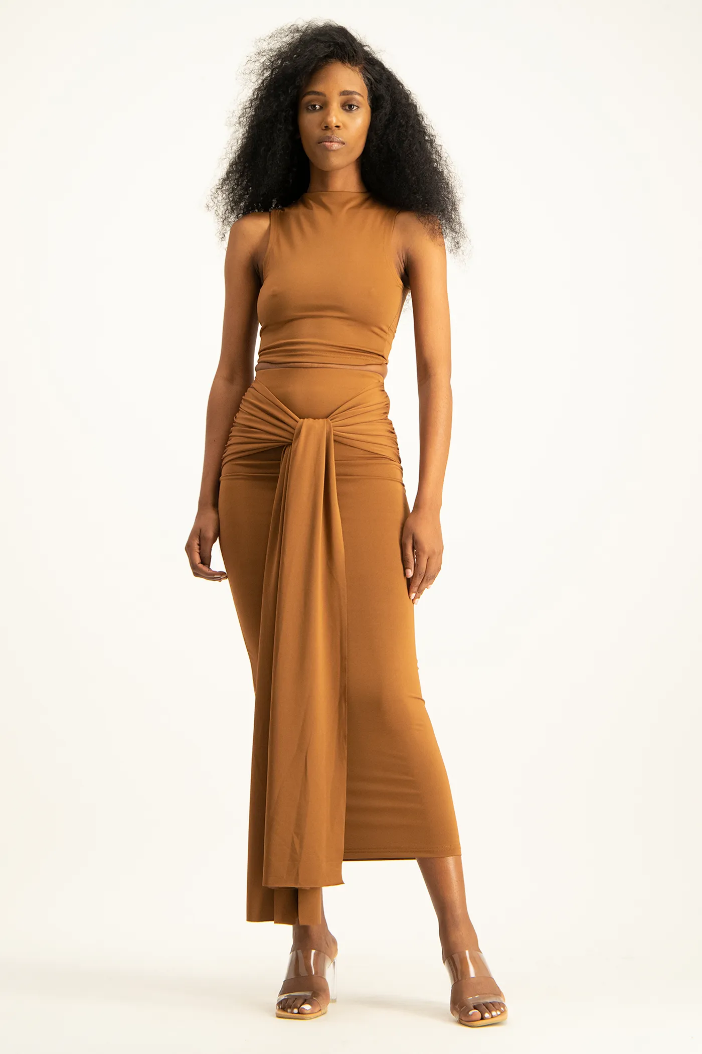 Hazel High Neck Crop Top - Toffee