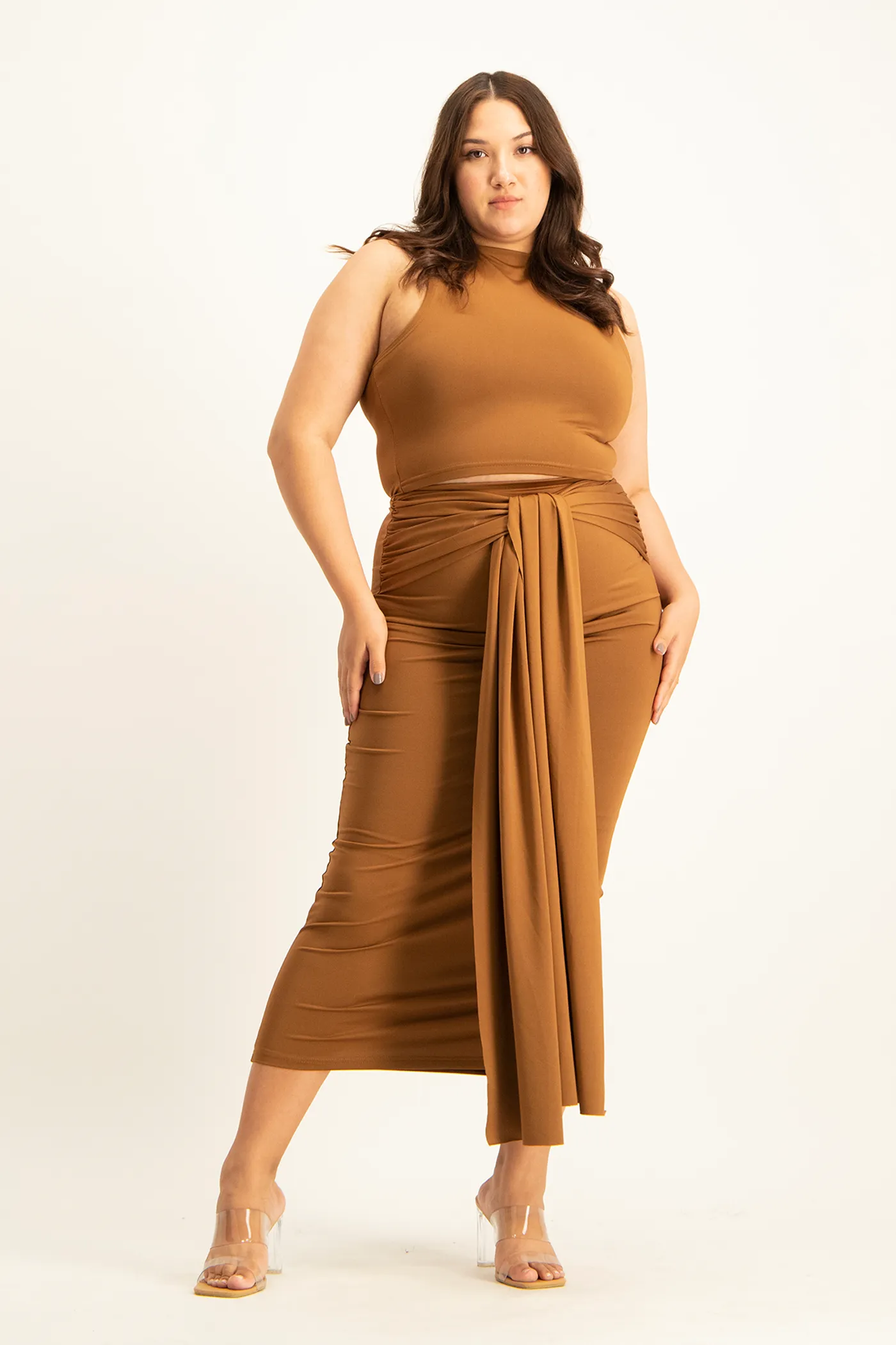 Hazel High Neck Crop Top - Toffee