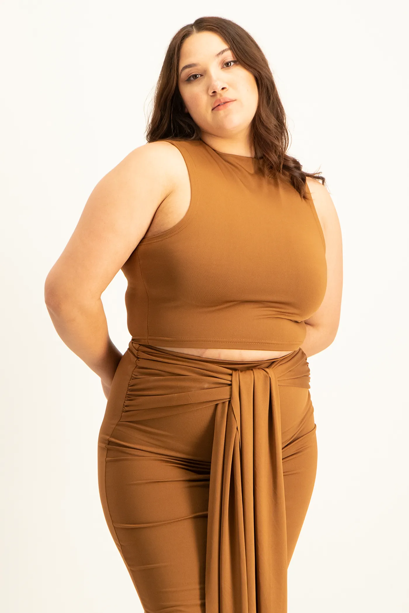 Hazel High Neck Crop Top - Toffee