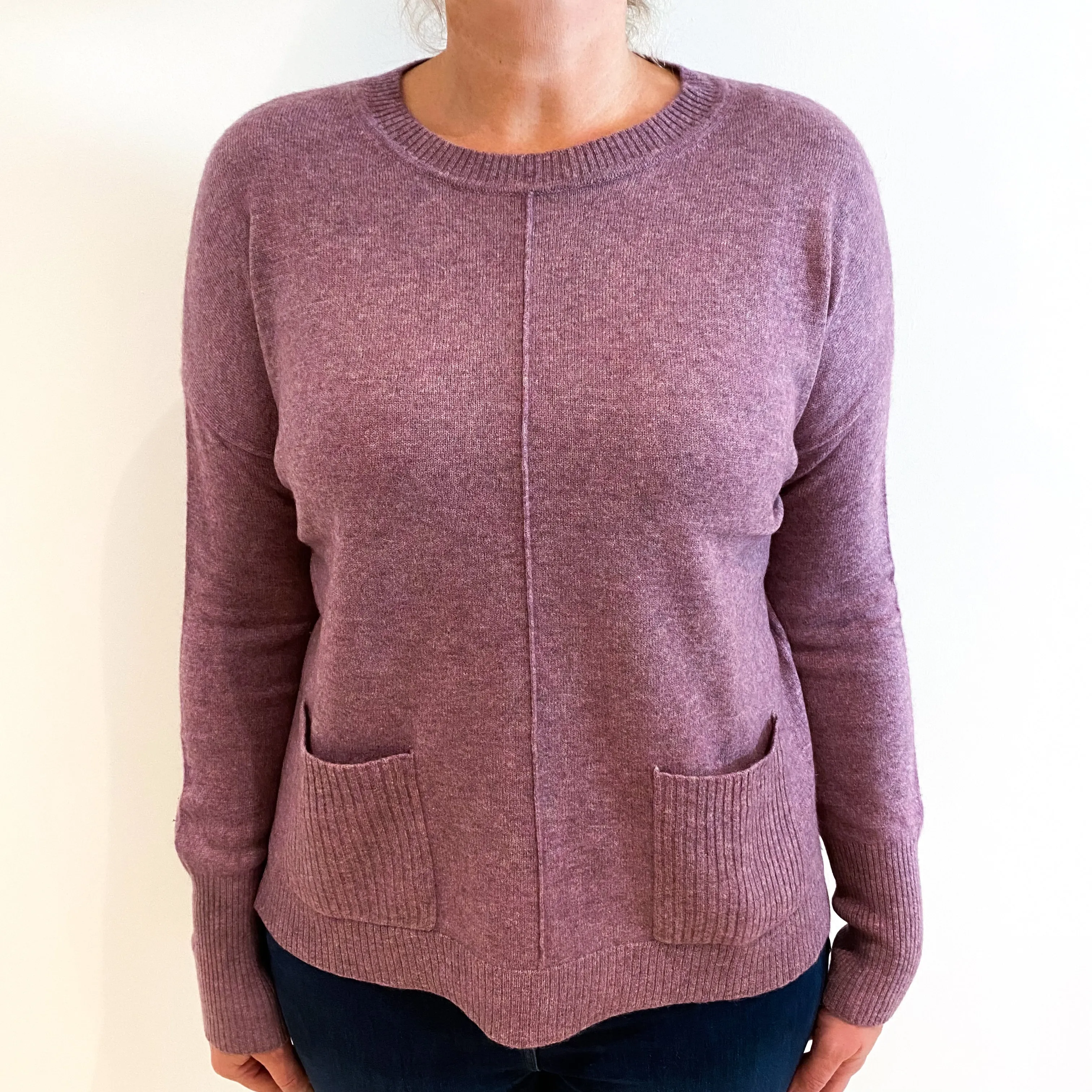 Heather Purple Slouchy Cashmere Crew Neck Jumper Large