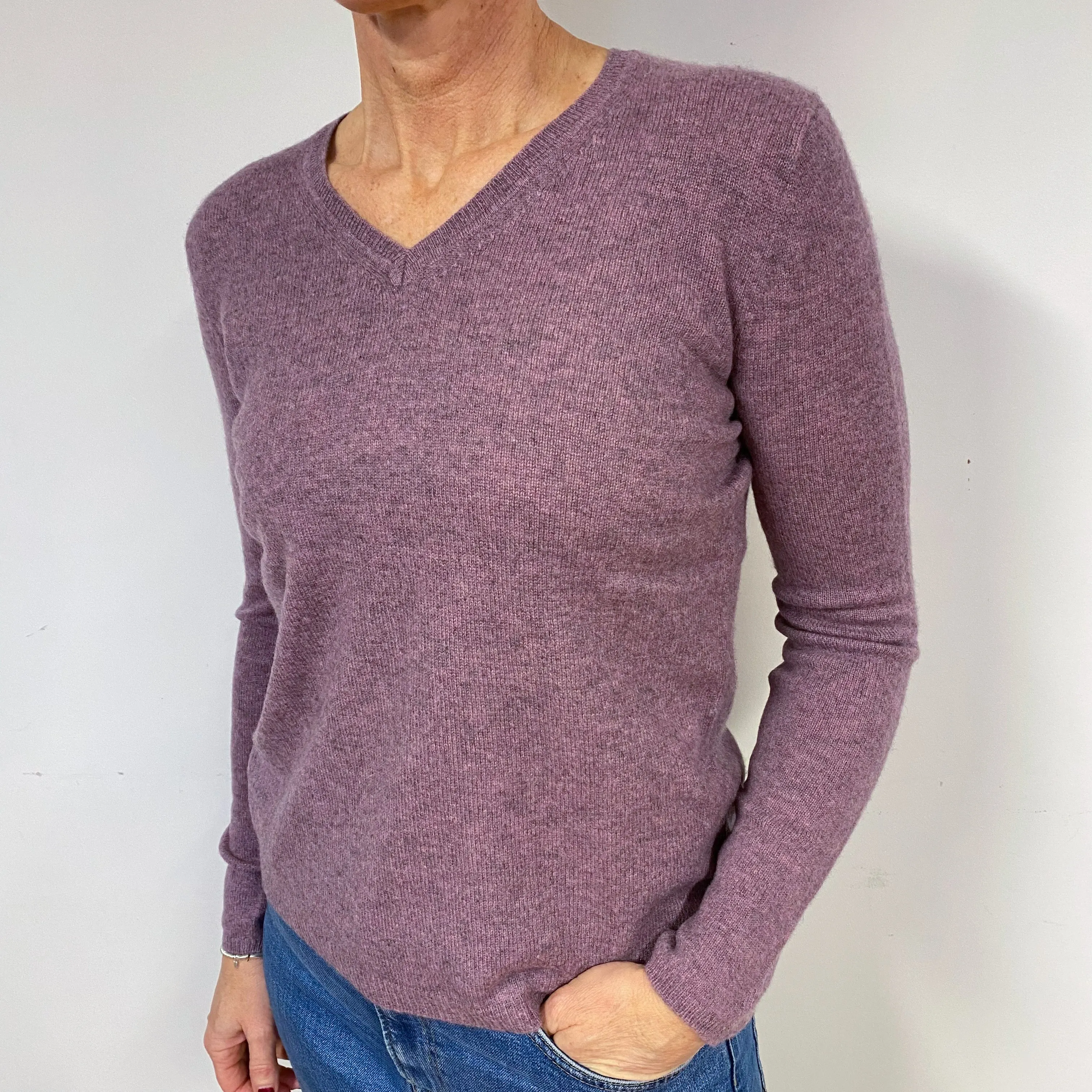 Heathers Purple Cashmere V-Neck Jumper Medium