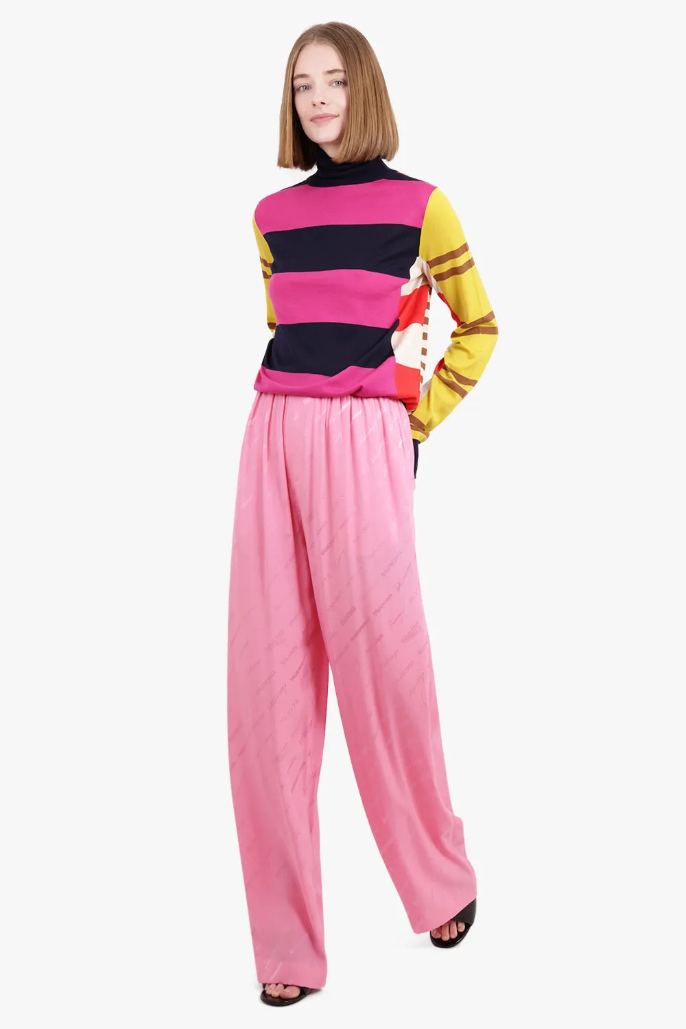 HIGH NECK STRIPE KNIT TOP | MULTI