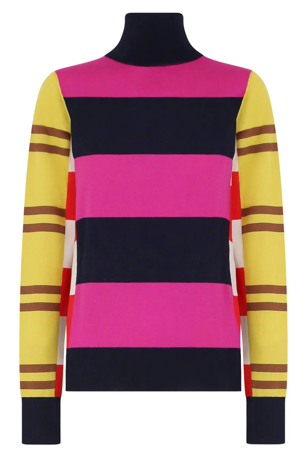 HIGH NECK STRIPE KNIT TOP | MULTI