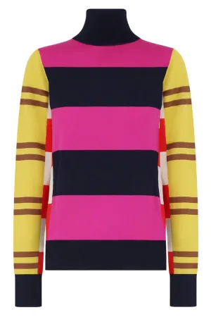 HIGH NECK STRIPE KNIT TOP | MULTI