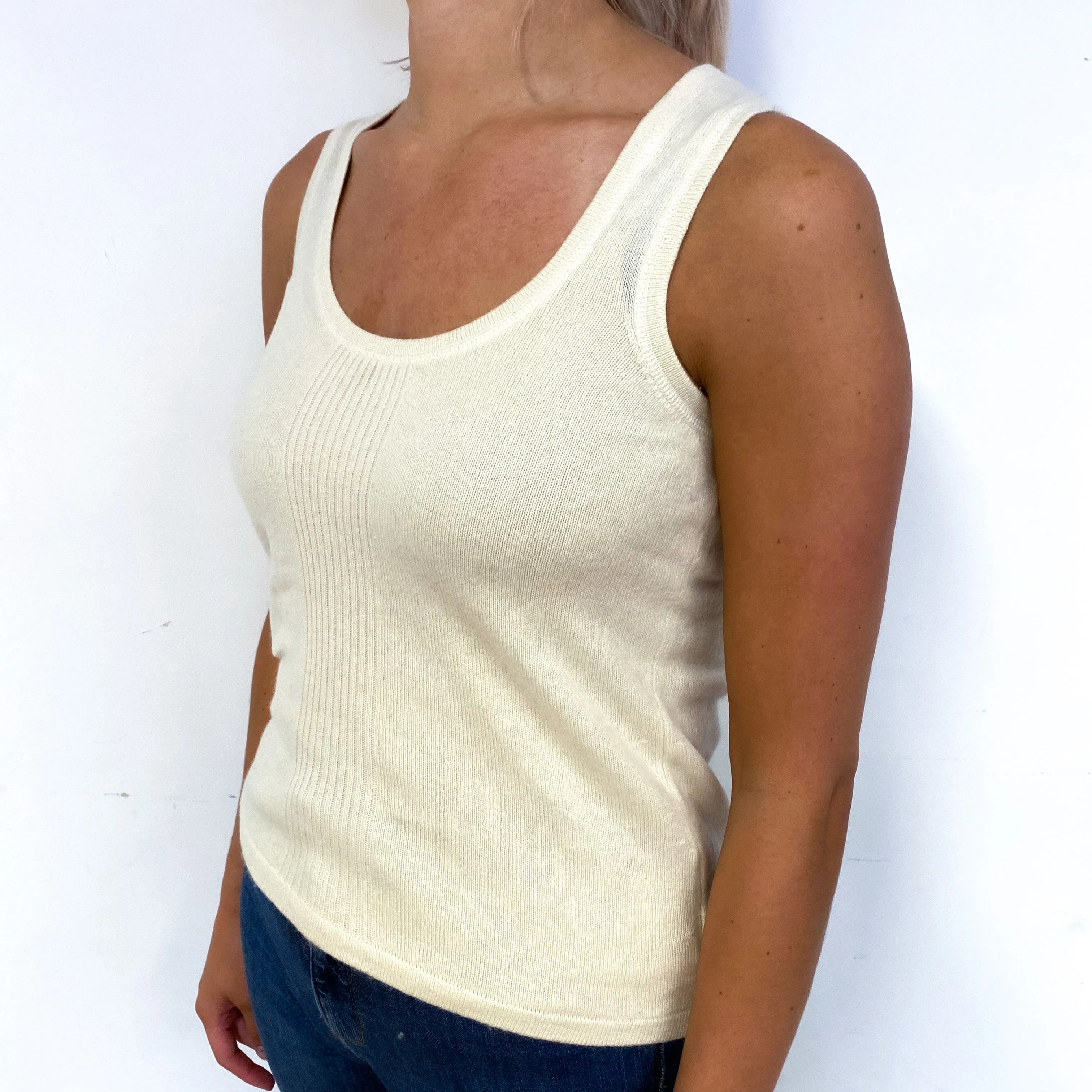 Hilfiger Cream Rib Detail Cashmere Vest Small