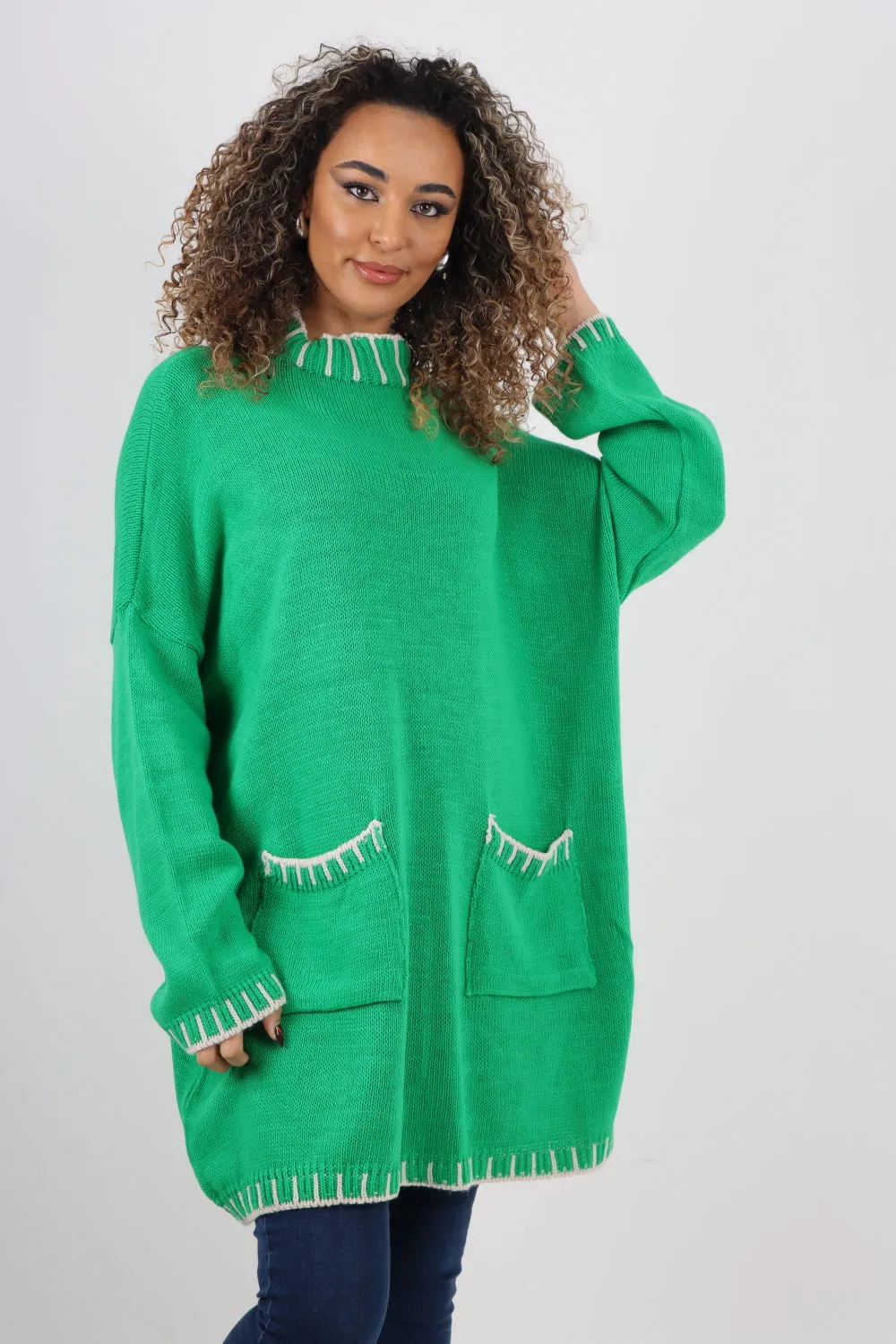 Italian Colour Pop Stich Long Sleeve Knitted Jumper Top