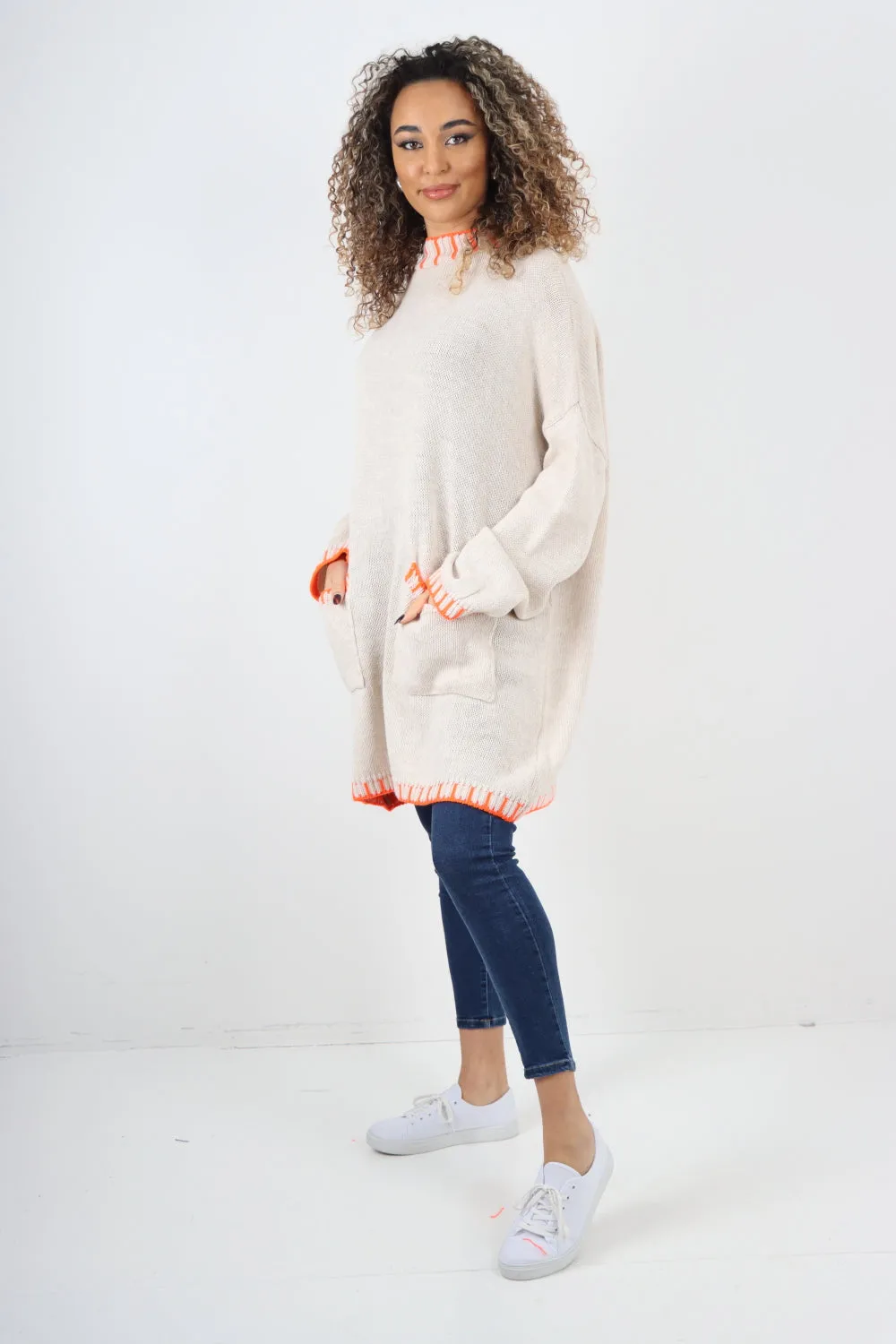 Italian Colour Pop Stich Long Sleeve Knitted Jumper Top