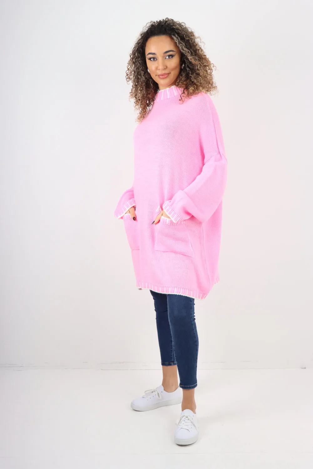 Italian Colour Pop Stich Long Sleeve Knitted Jumper Top