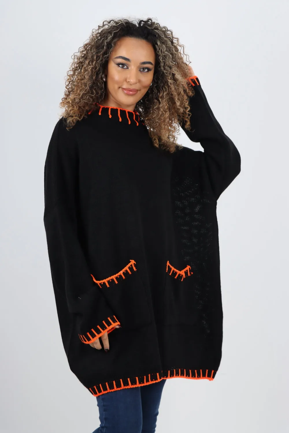 Italian Colour Pop Stich Long Sleeve Knitted Jumper Top