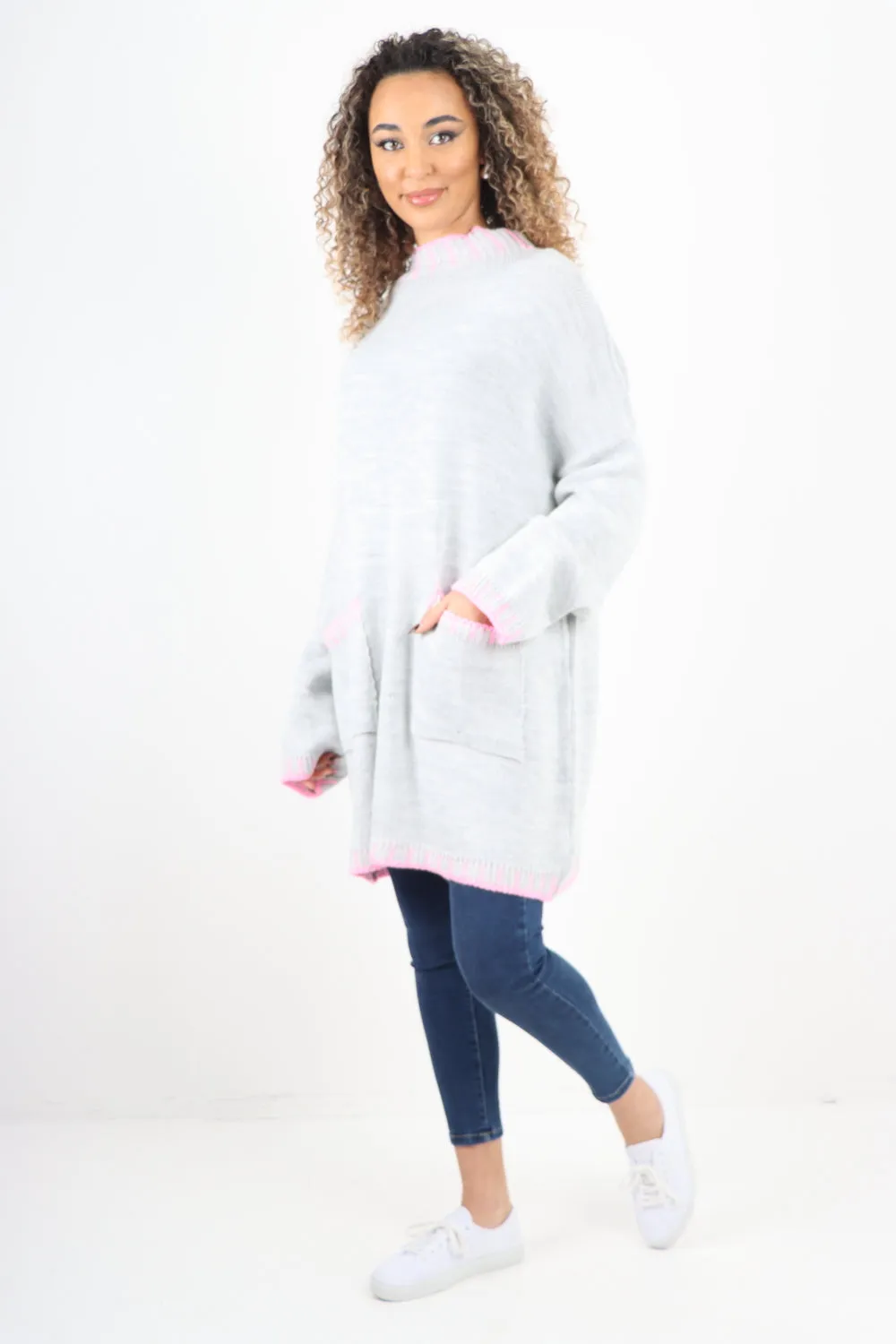 Italian Colour Pop Stich Long Sleeve Knitted Jumper Top